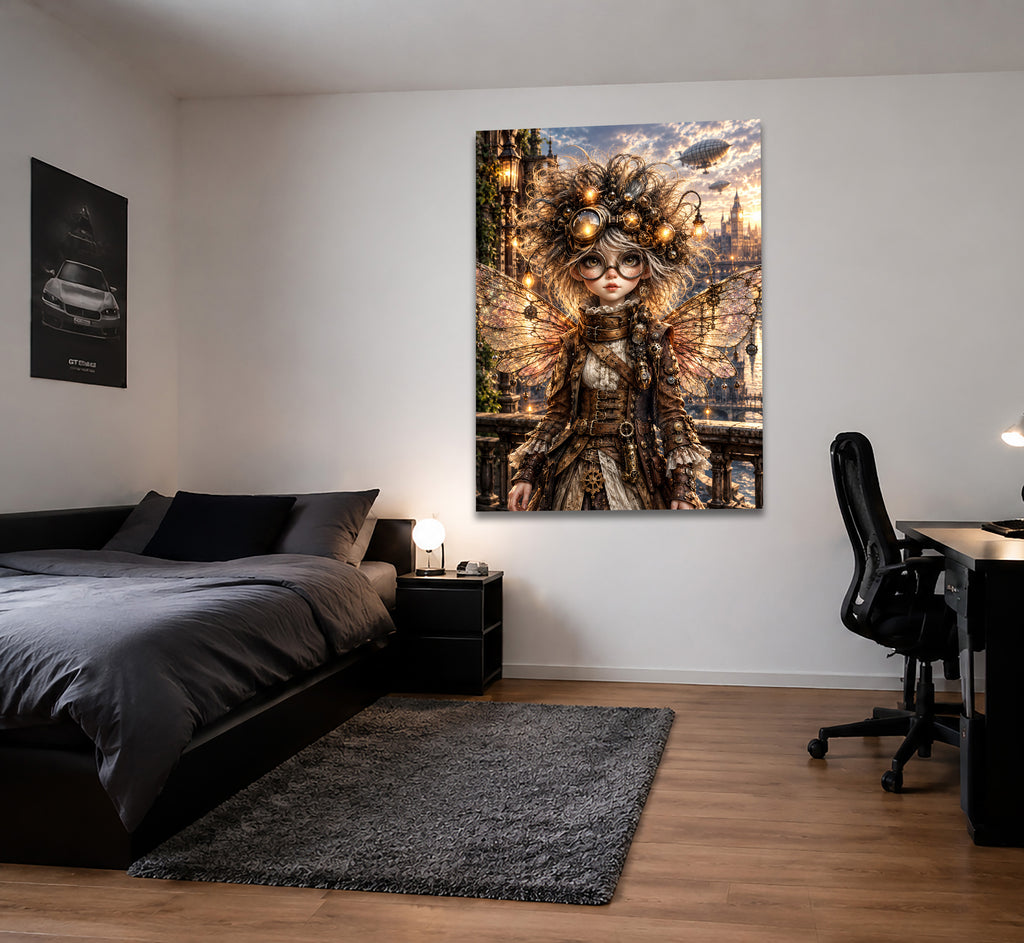 Steampunk Flügelhüterin – Fantasie Wandbild fürs Kinderzimmer