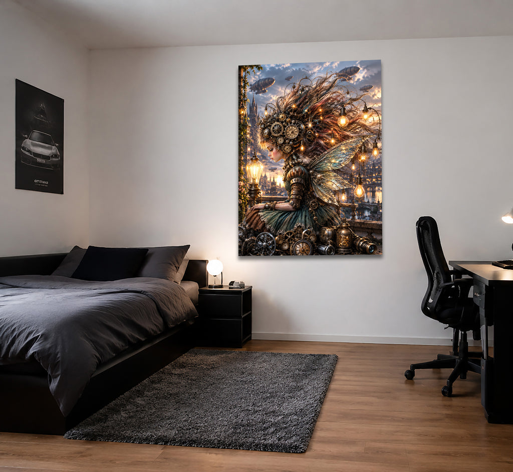 Steampunk Uhrmacherfee – Magisches Wandbild fürs Mädchenzimmer