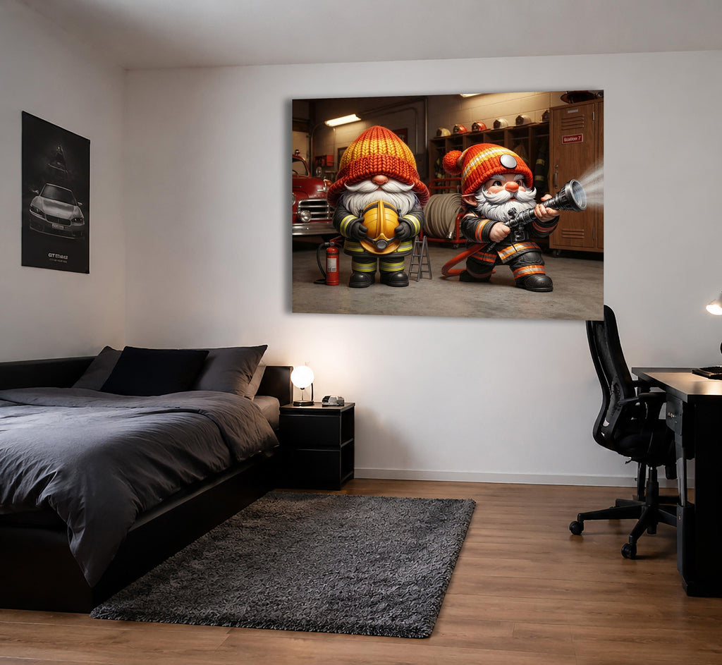 Zwei Feuerwehr Wichtel in der Feuerwache Kinderzimmer Kunstdruck auf Leinwand Nr. 4
