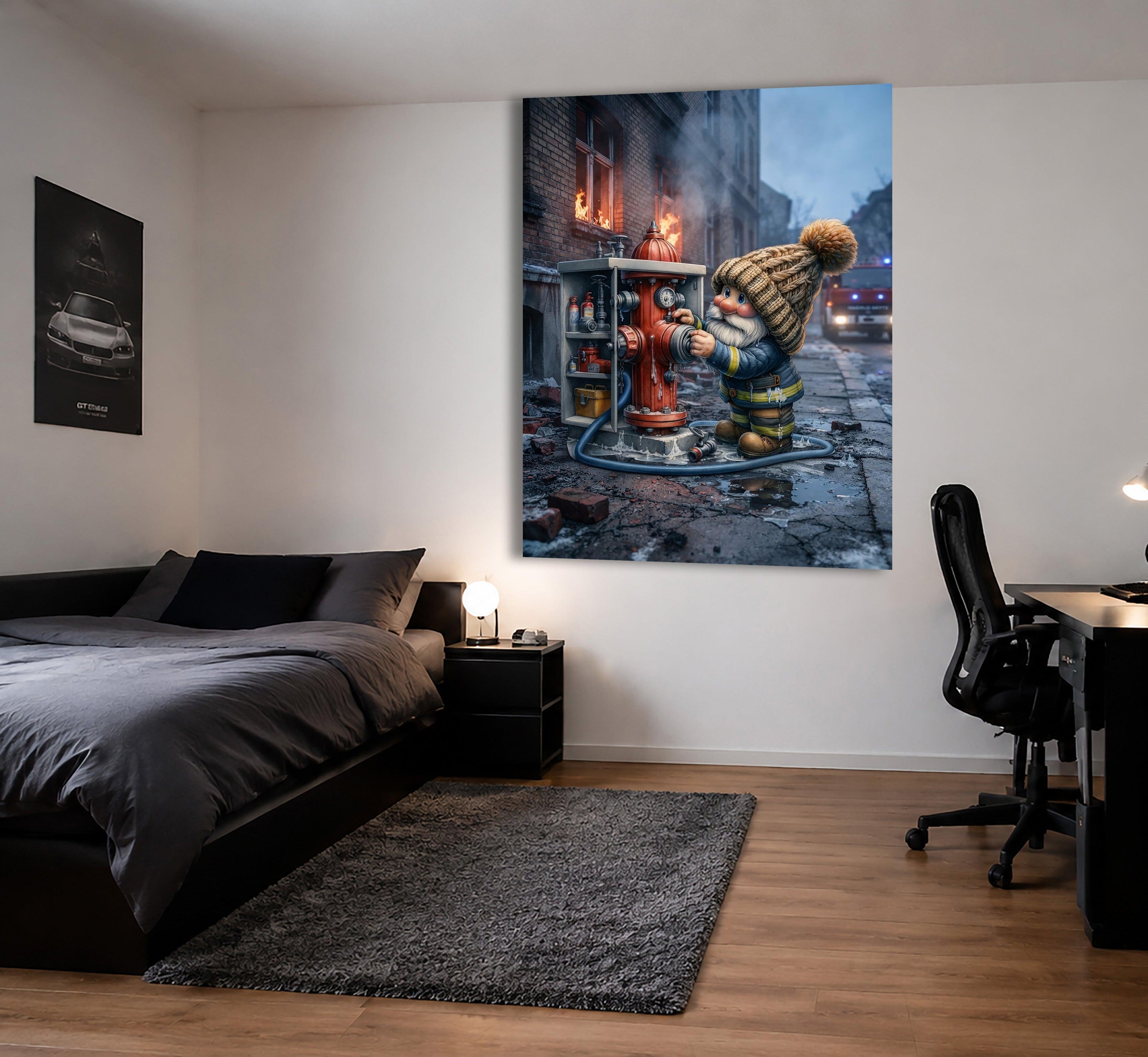 Feuerwehr Wichtel am Hydranten im Einsatz Kinderzimmer Kunstdruck auf Leinwand Nr. 3