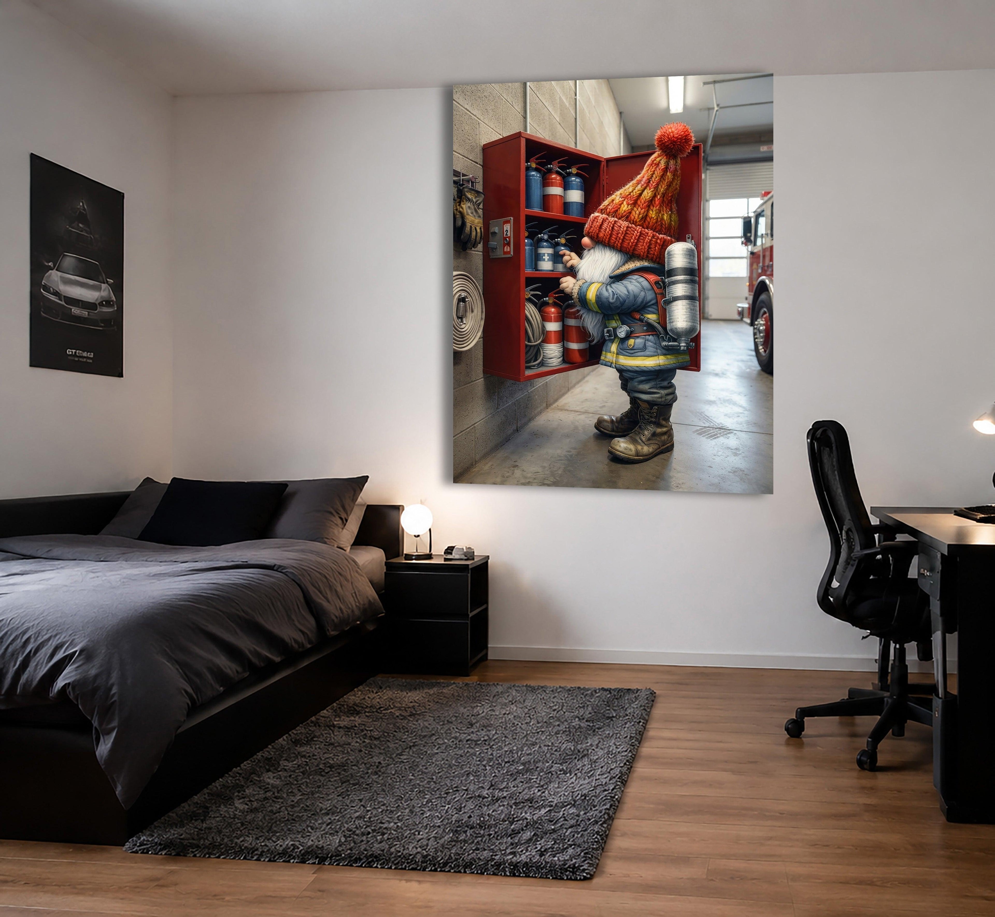 Feuerwehr Wichtel am Feuerlöscher-Schrank Kinderzimmer Kunstdruck auf Leinwand Nr. 2