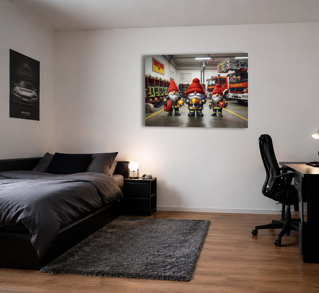 Drei Feuerwehr Wichtel in der Feuerwache Kunstdruck auf Leinwand Nr. 7