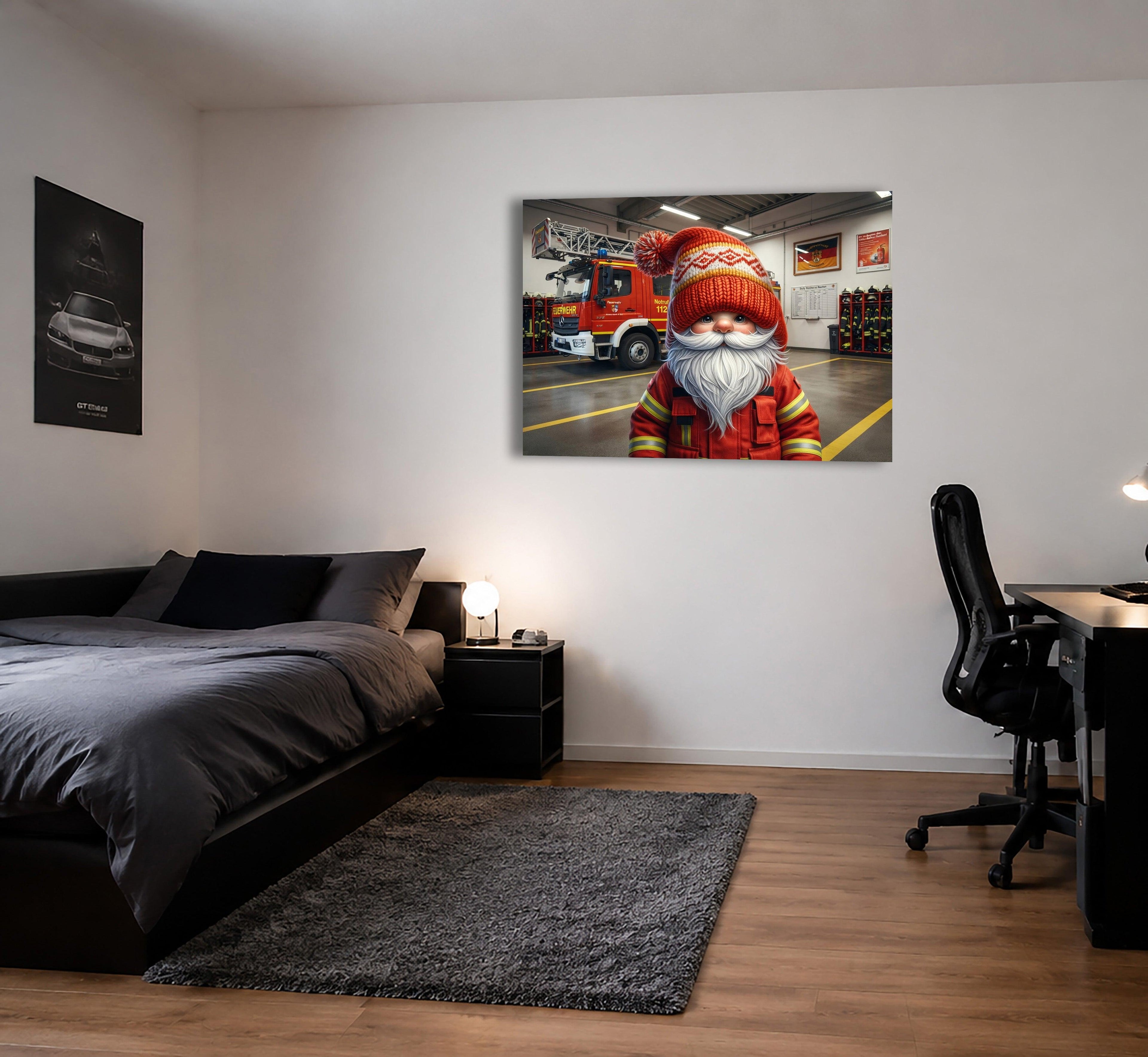 Feuerwehr Wichtel vor dem Feuerwehrauto Kunstdruck auf Leinwand Nr. 5
