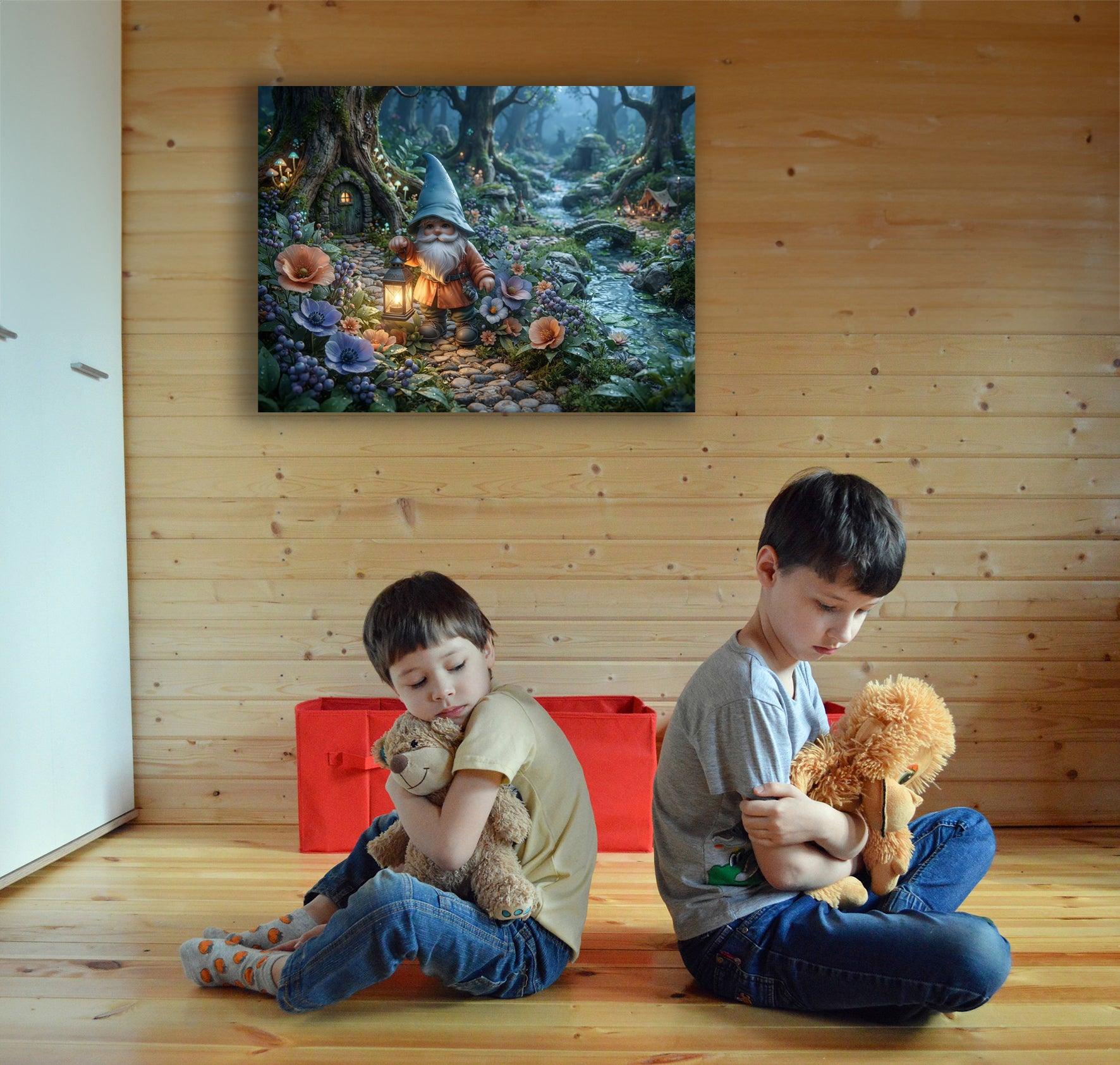 Wandbild Zauberwald Wichtel mit Laterne Kunstdruck auf Leinwand Nr. 1