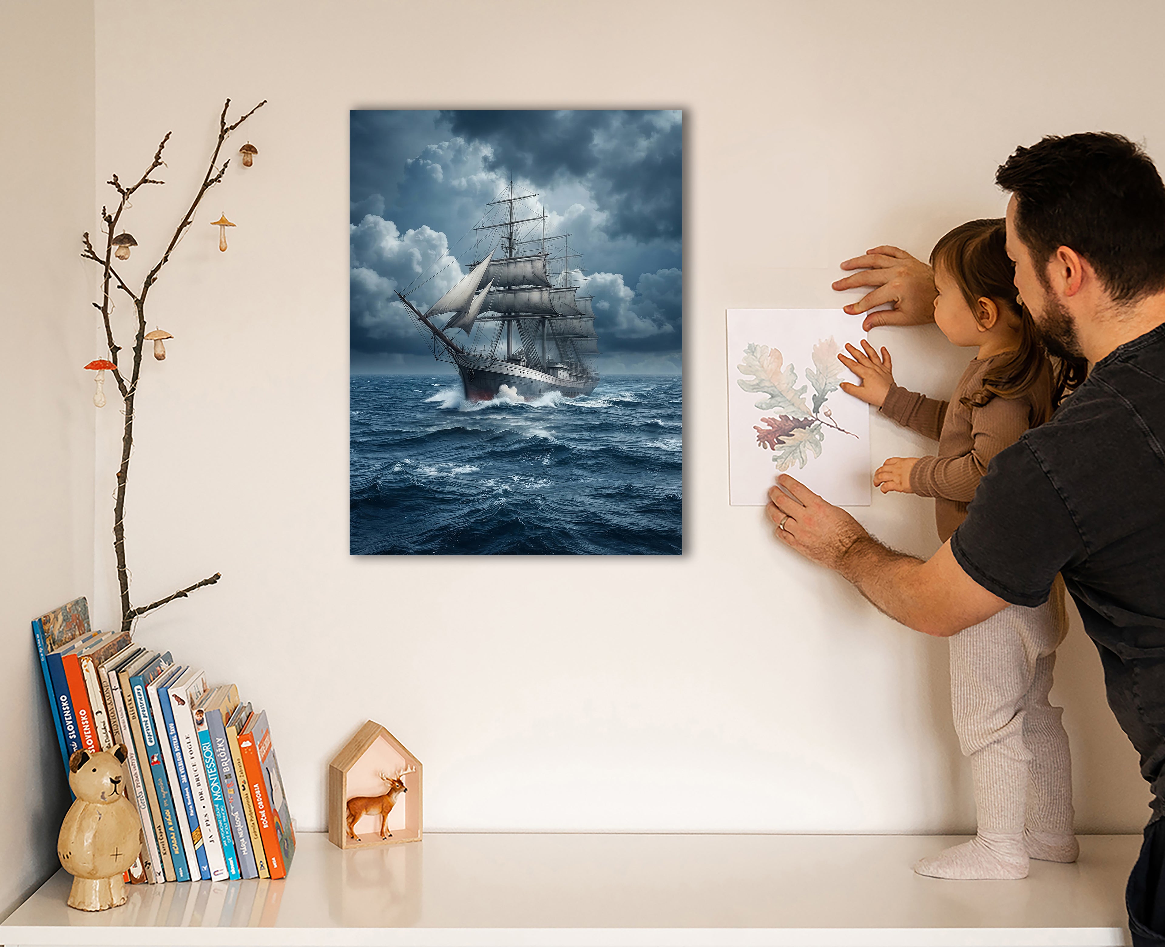 Wandbild Segelschiff Antik Roter Rumpf Volle Segel Möwen Kunstdruck auf Leinwand