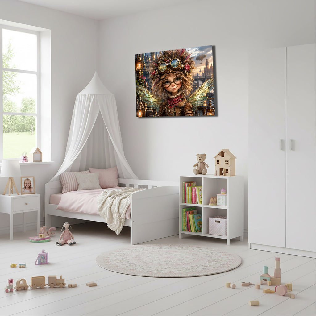 Steampunk Fee mit Fliegerbrille – Fantasie Wandbild für Mädchenzimmer