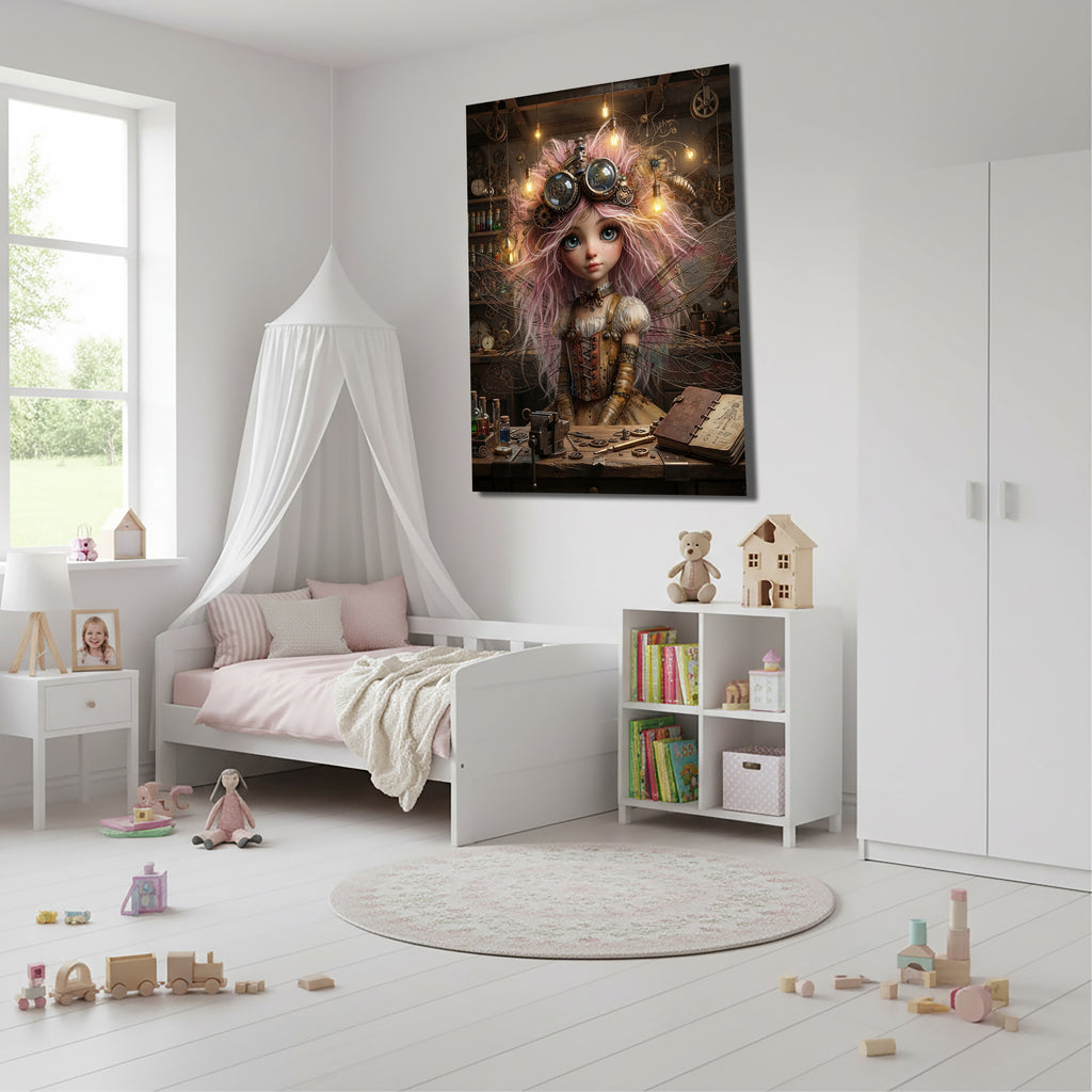 Steampunk Werkstattfee – Magisches Wandbild fürs Mädchenzimmer