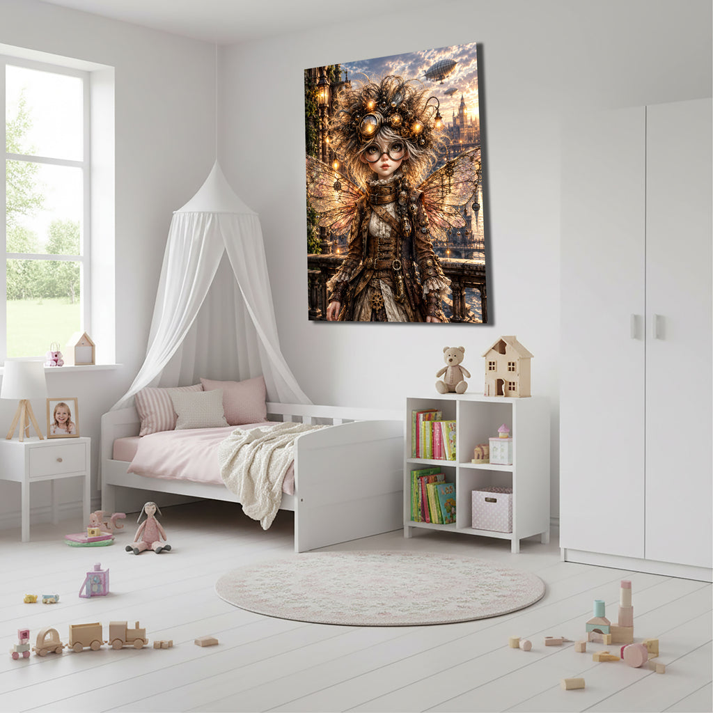 Steampunk Flügelhüterin – Fantasie Wandbild fürs Kinderzimmer