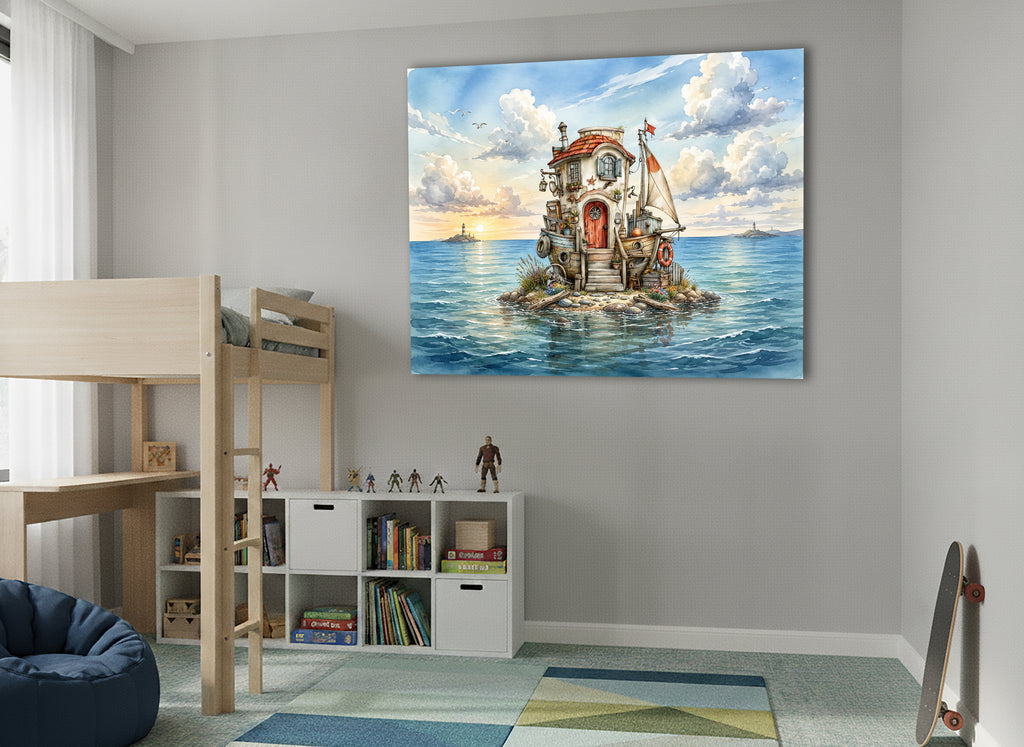 Wandbild Hausboot Karikatur 4 Kunstdruck auf Leinwand
