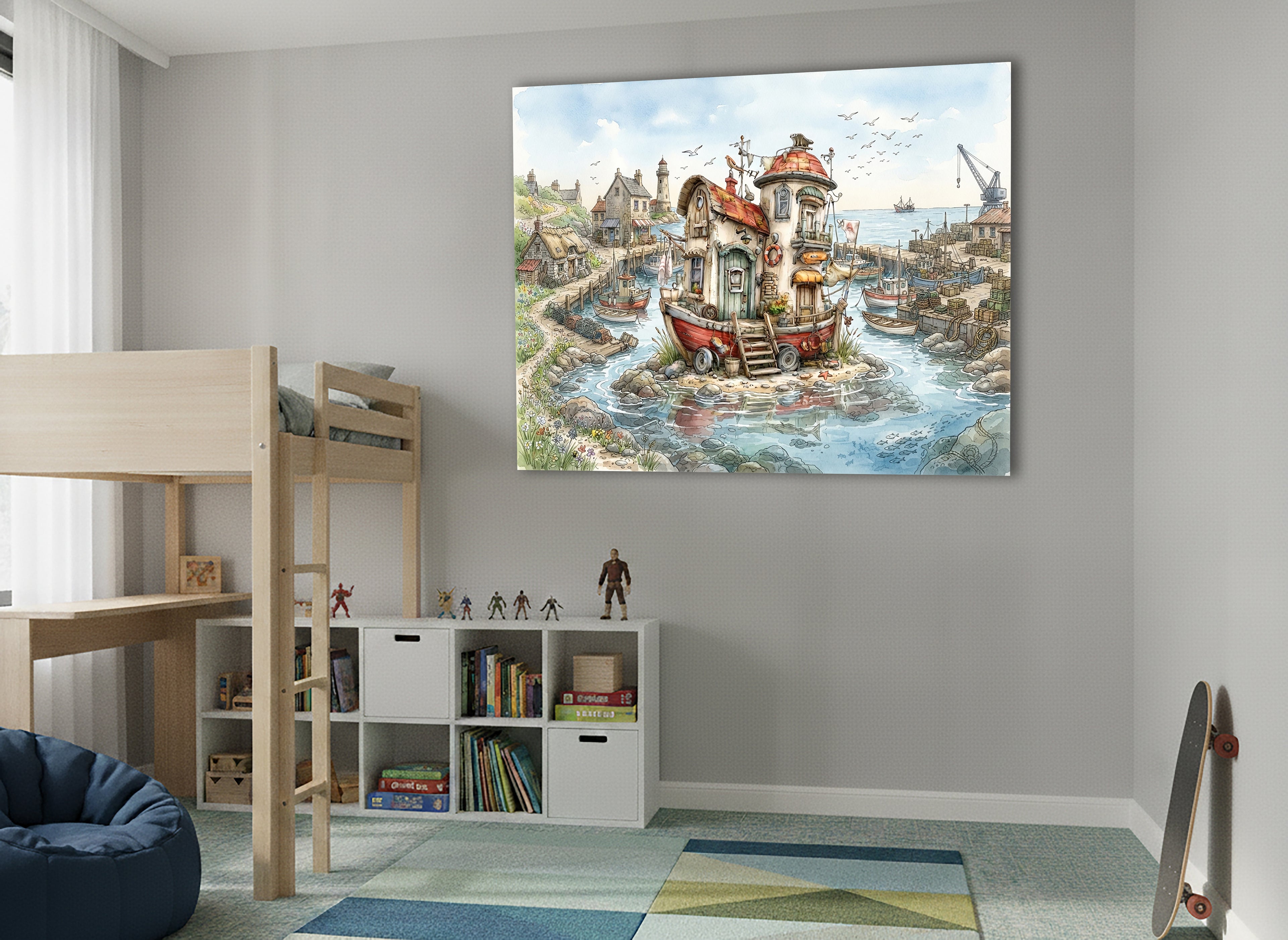 Wandbild Hausboot Karikatur 3 Kunstdruck auf Leinwand