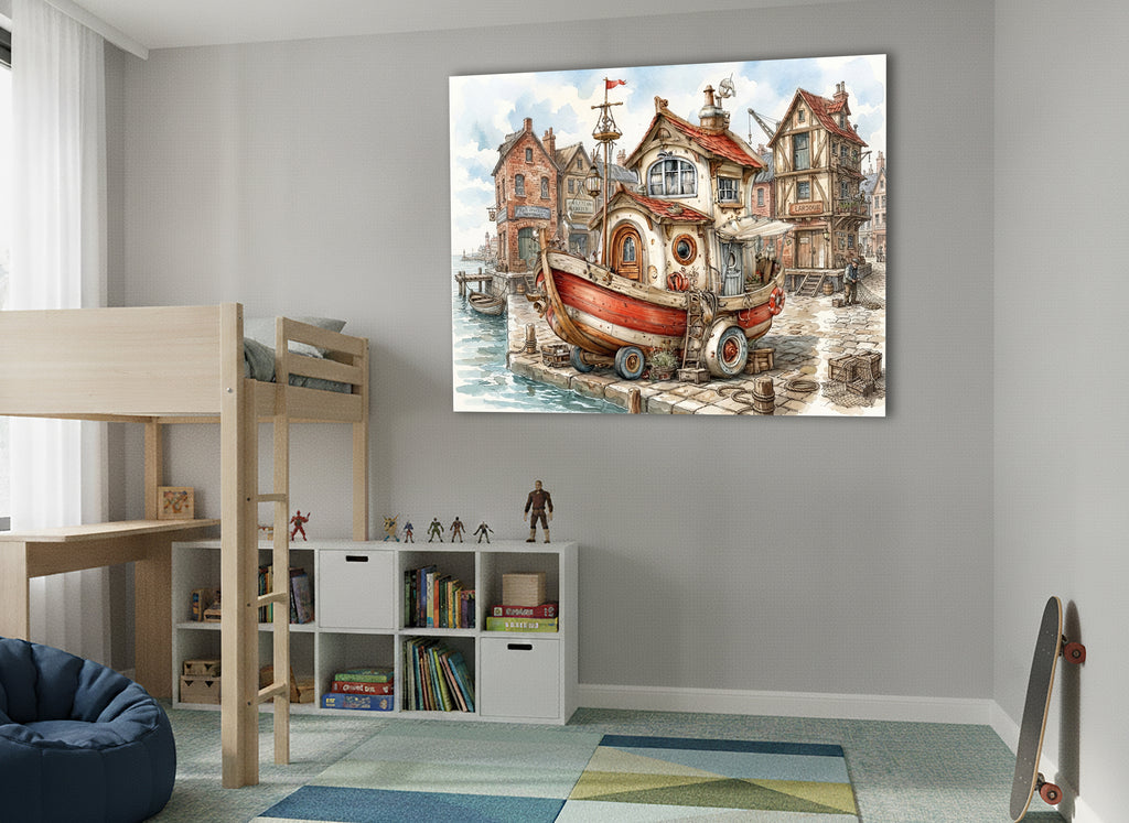 Wandbild Hausboot Karikatur 8 Kunstdruck auf Leinwand