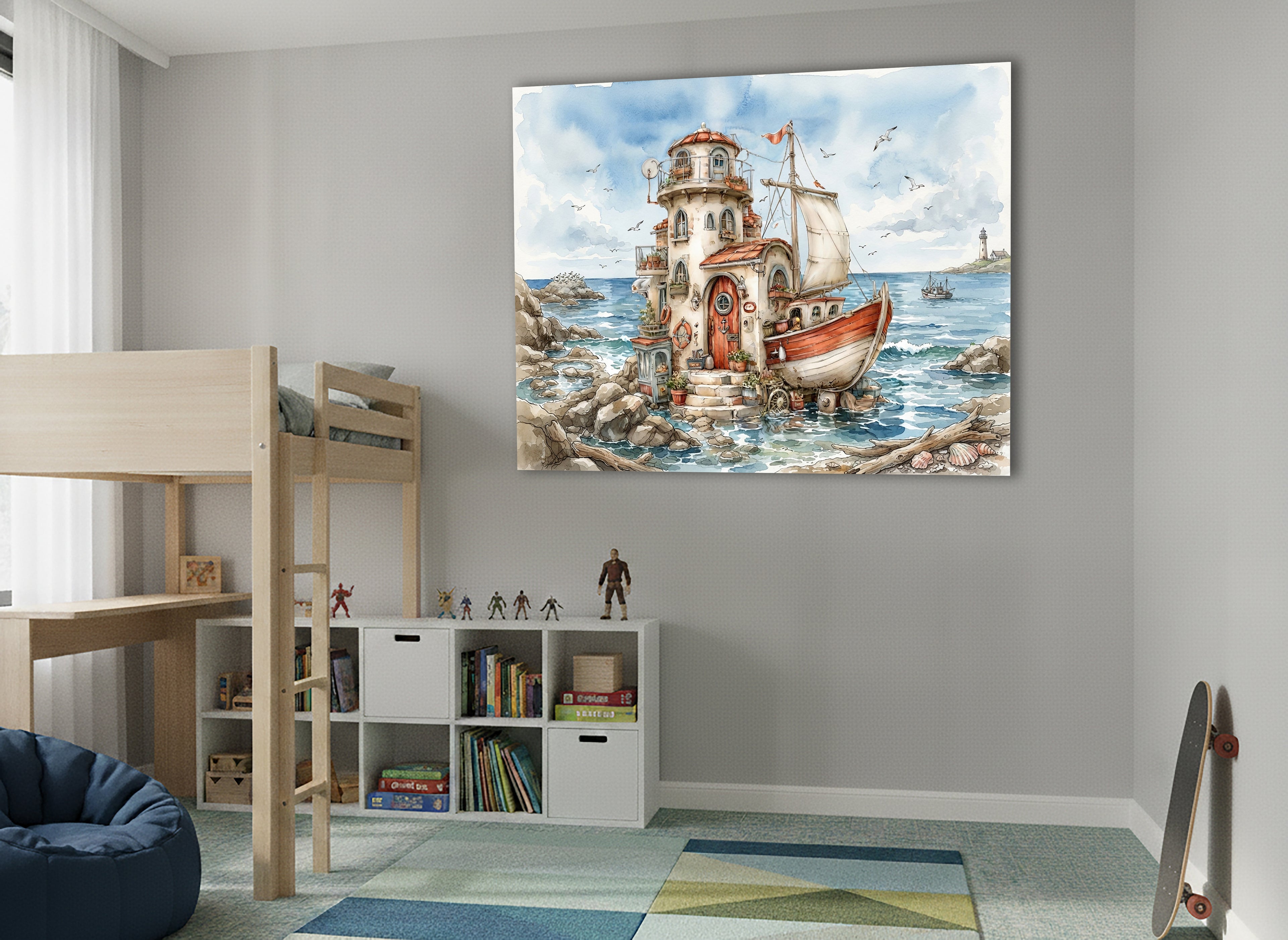 Hausboot Karikatur 1 Wandbild Kunstdruck auf Leinwand