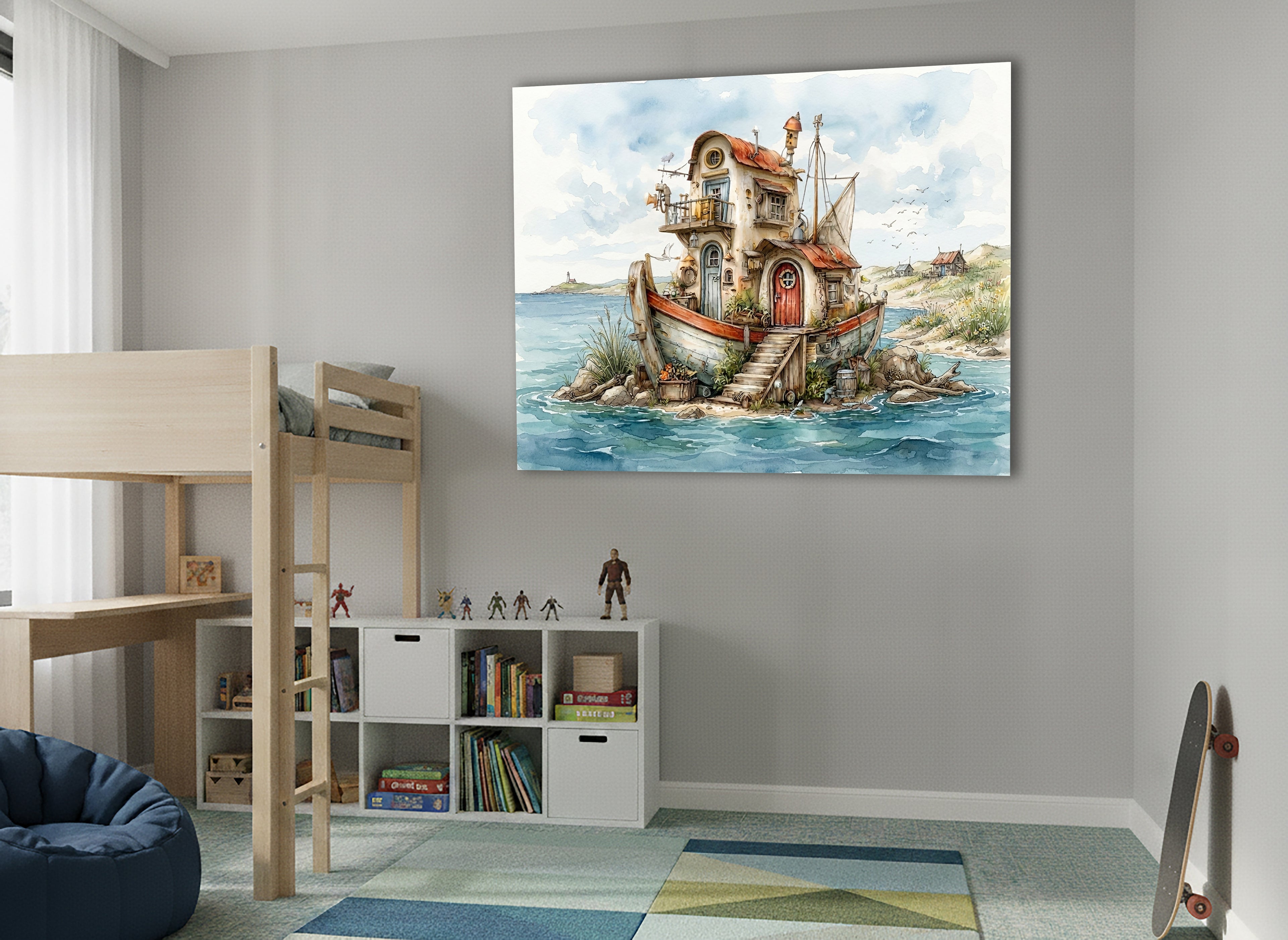 Wandbild Hausboot Karikatur 5 Kunstdruck auf Leinwand
