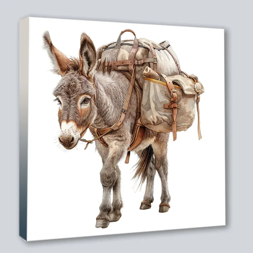 Wandbild Esel Packesel 2 Kunstdruck auf Leinwand direkt zum Aufhängen | Wandbild Galerie