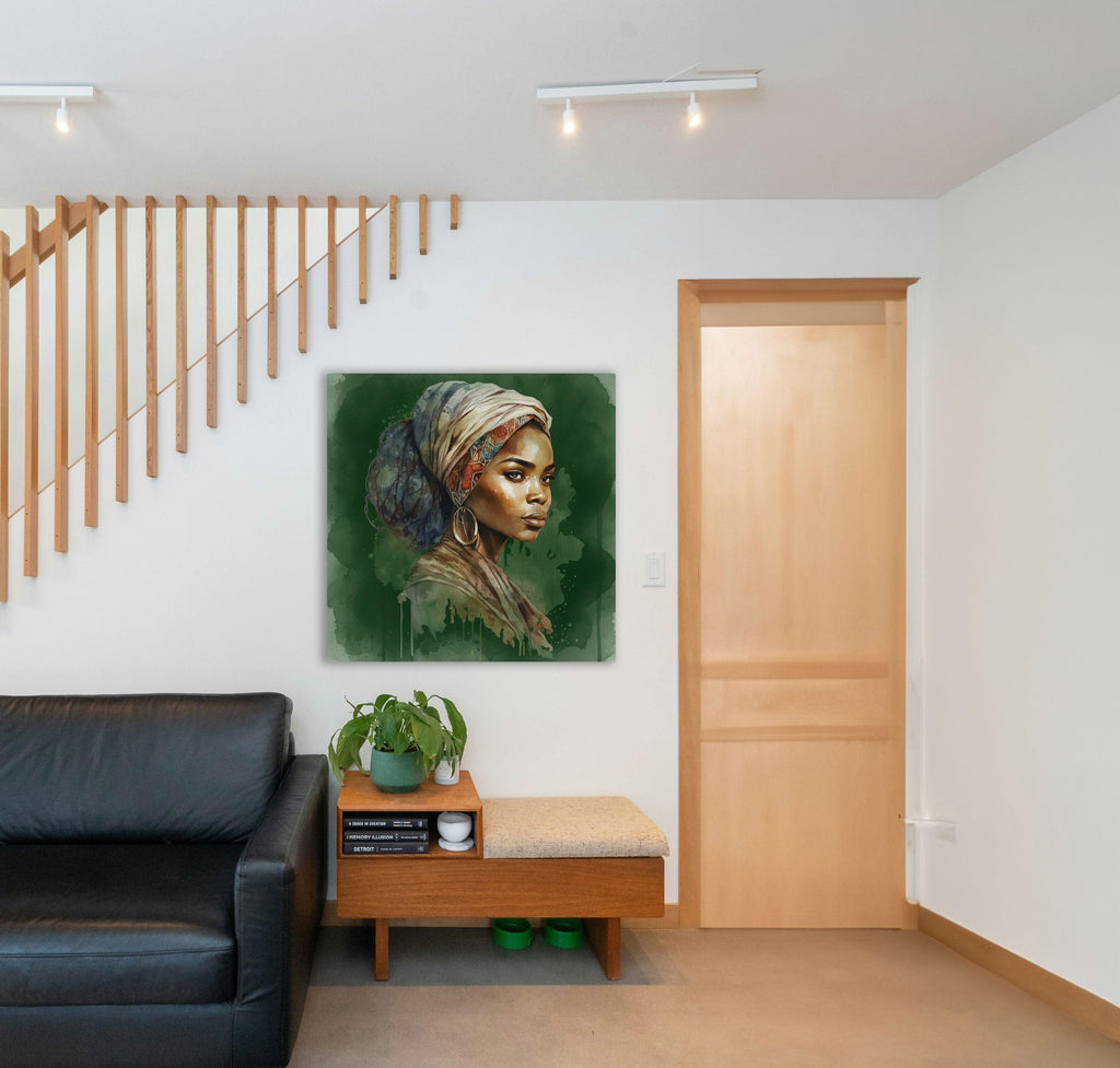 Wandbild Afrikanerin Portrait mit Kopftuch und Goldcreolen
