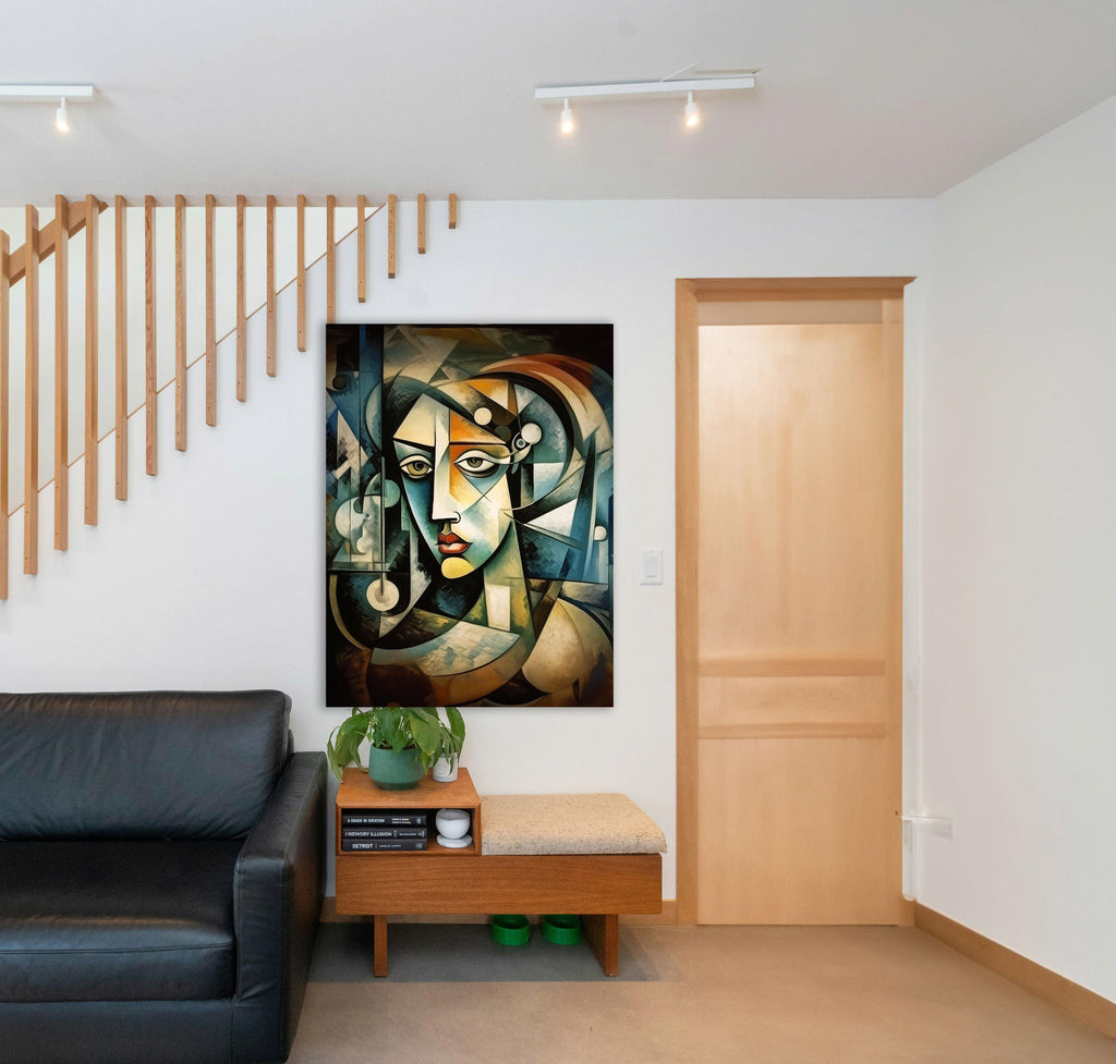 Wandbild Kubistische Frau in Blau Picasso Style Kunstdruck auf Leinwand