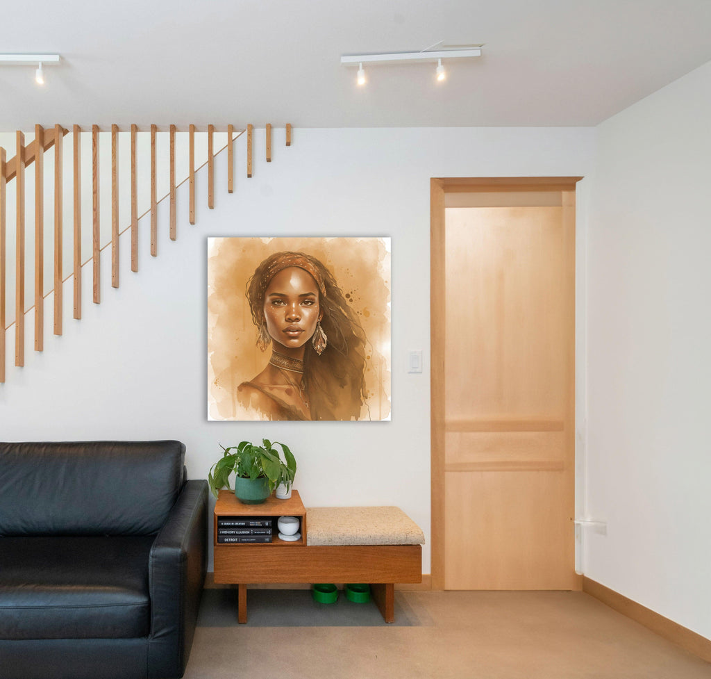 Wandbild Afrikanerin Portrait mit Federohrrringen und Choker