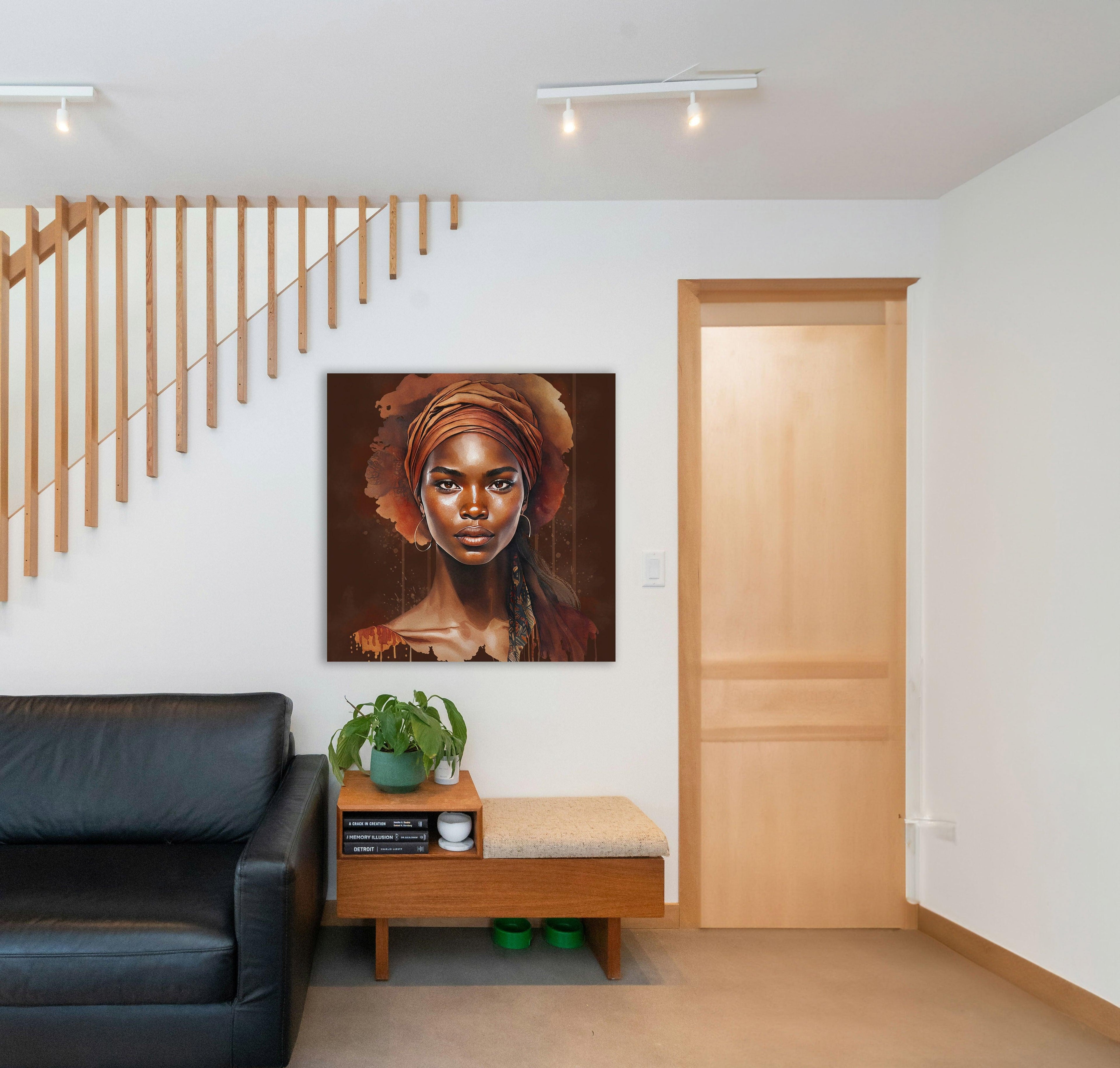 Afrikanerin Portrait mit Turban und Goldcreolen