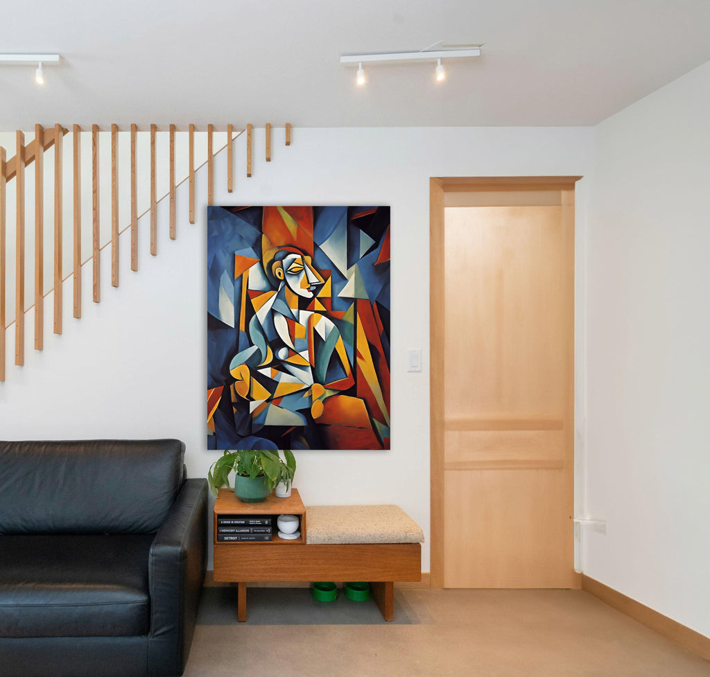 Wandbild Kubistischer Sitzender Mann Picasso Style Kunstdruck auf Leinwand