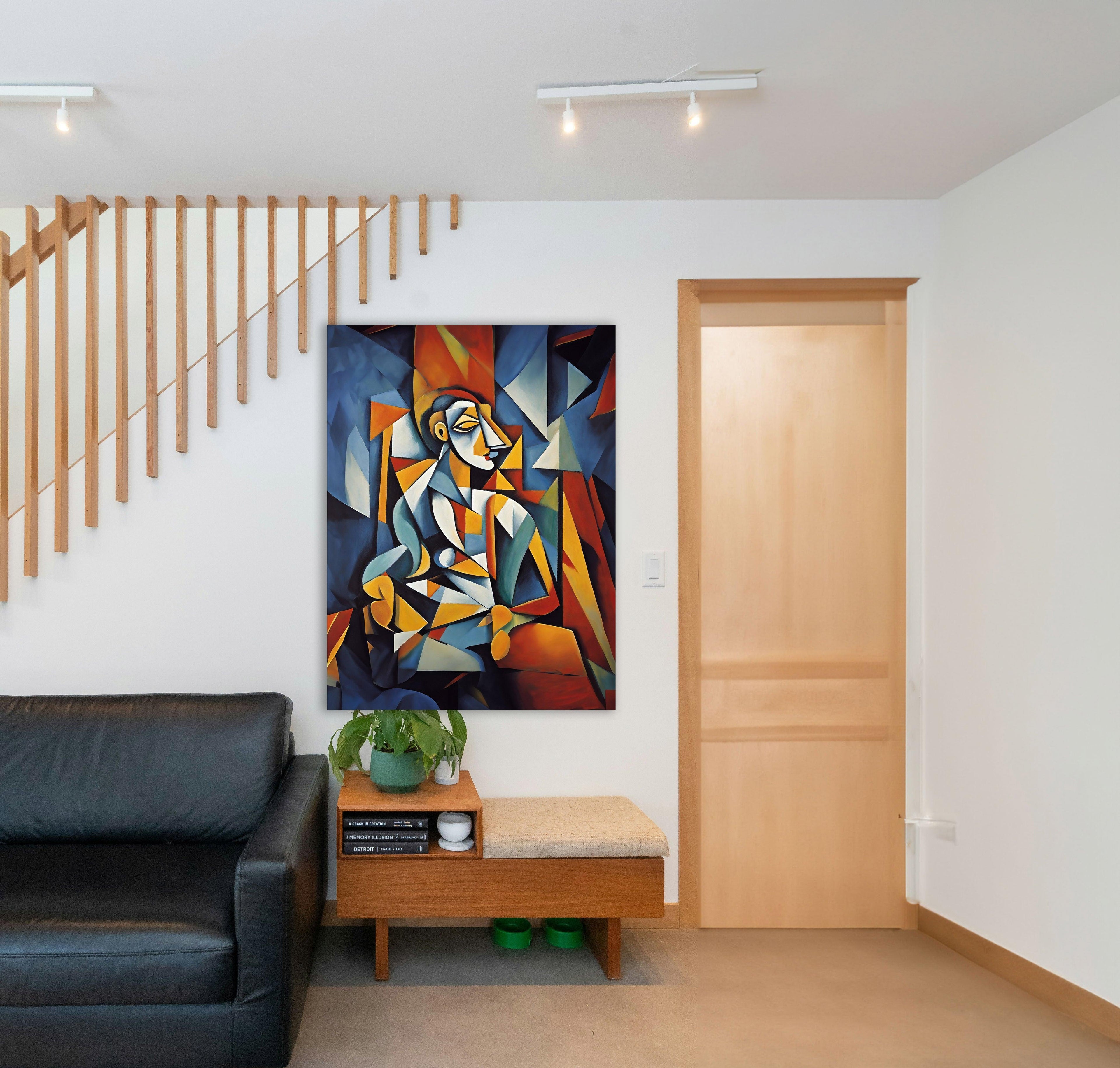 Wandbild Kubistischer Sitzender Mann Picasso Style Kunstdruck auf Leinwand