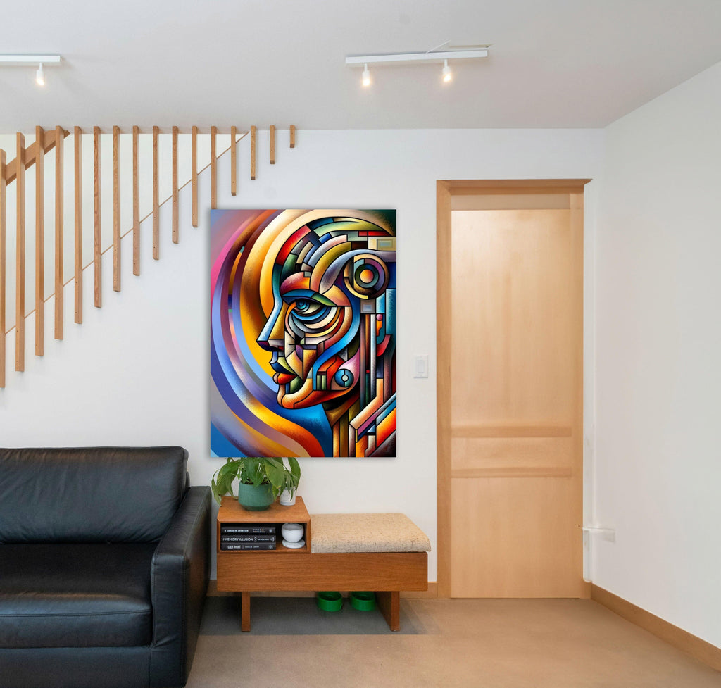 Wandbild Kubistisches Männerprofil in Regenbogenfarben Picasso Style Kunstdruck auf Leinwand
