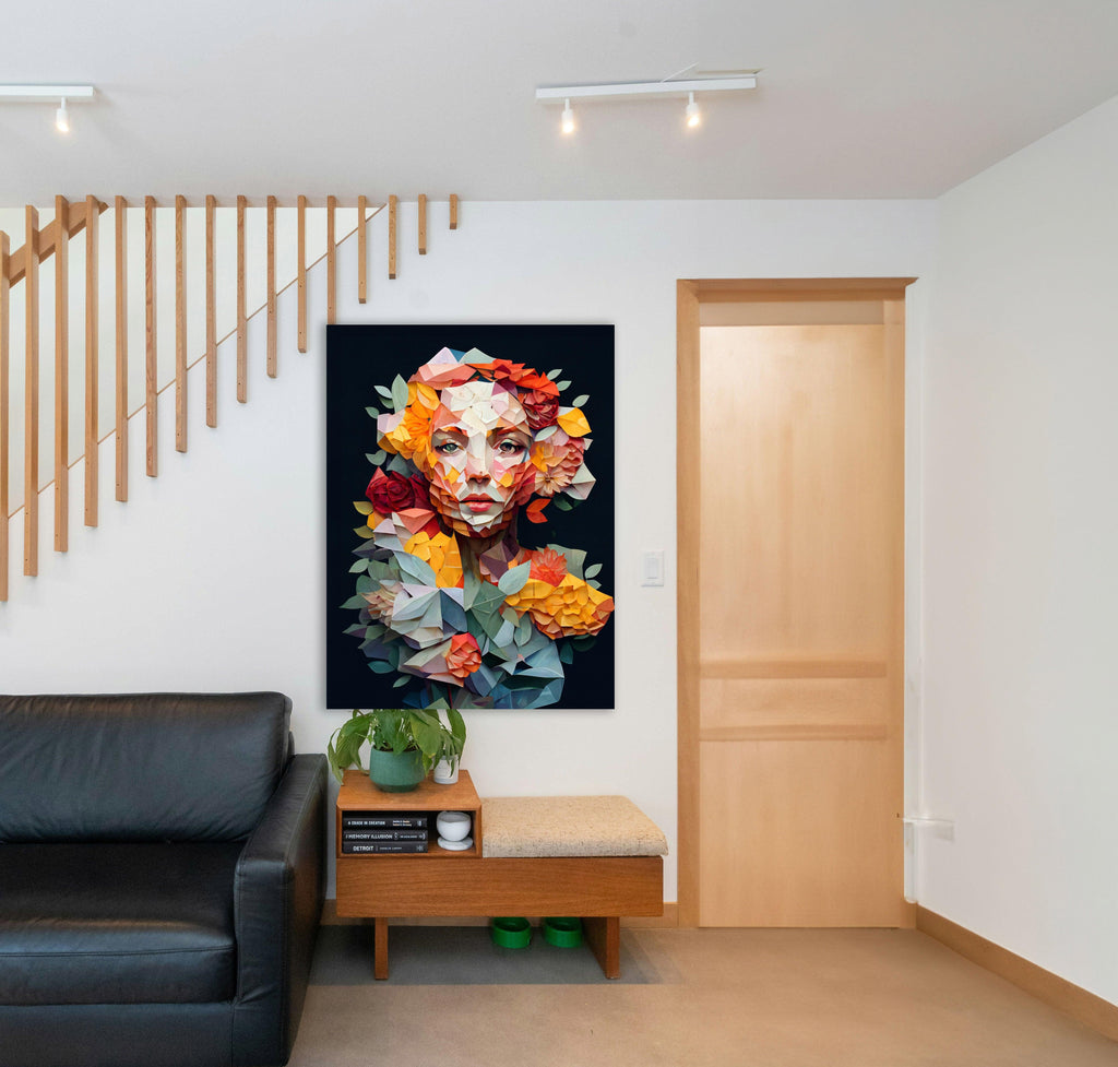 Wandbild Blumenfrau Paper Art Kunstdruck auf Leinwand
