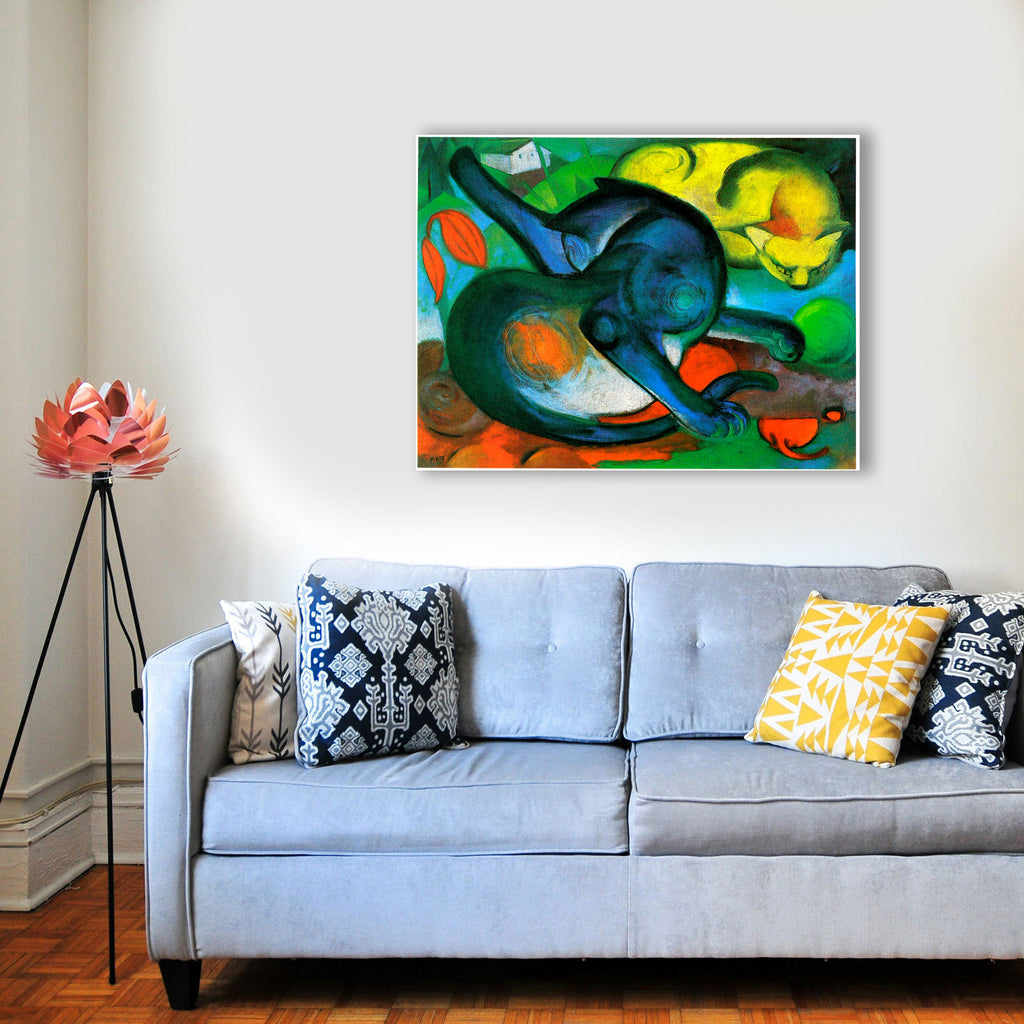 Wandbild Franz Marc Zwei Katzen Blau und Gelb Kunstdruck auf Leinwand