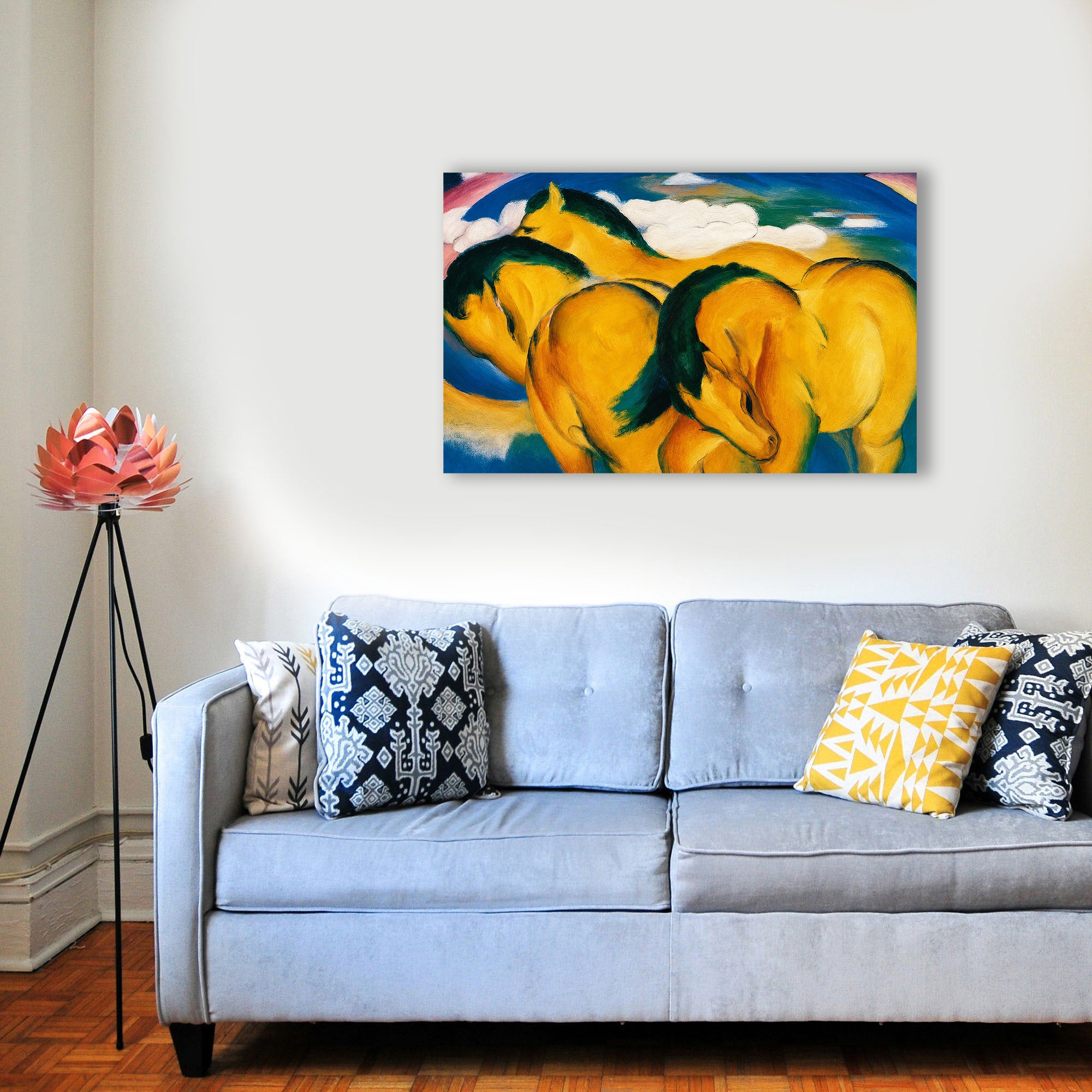Wandbild Franz Marc Die kleinen gelben Pferde Kunstdruck auf Leinwand