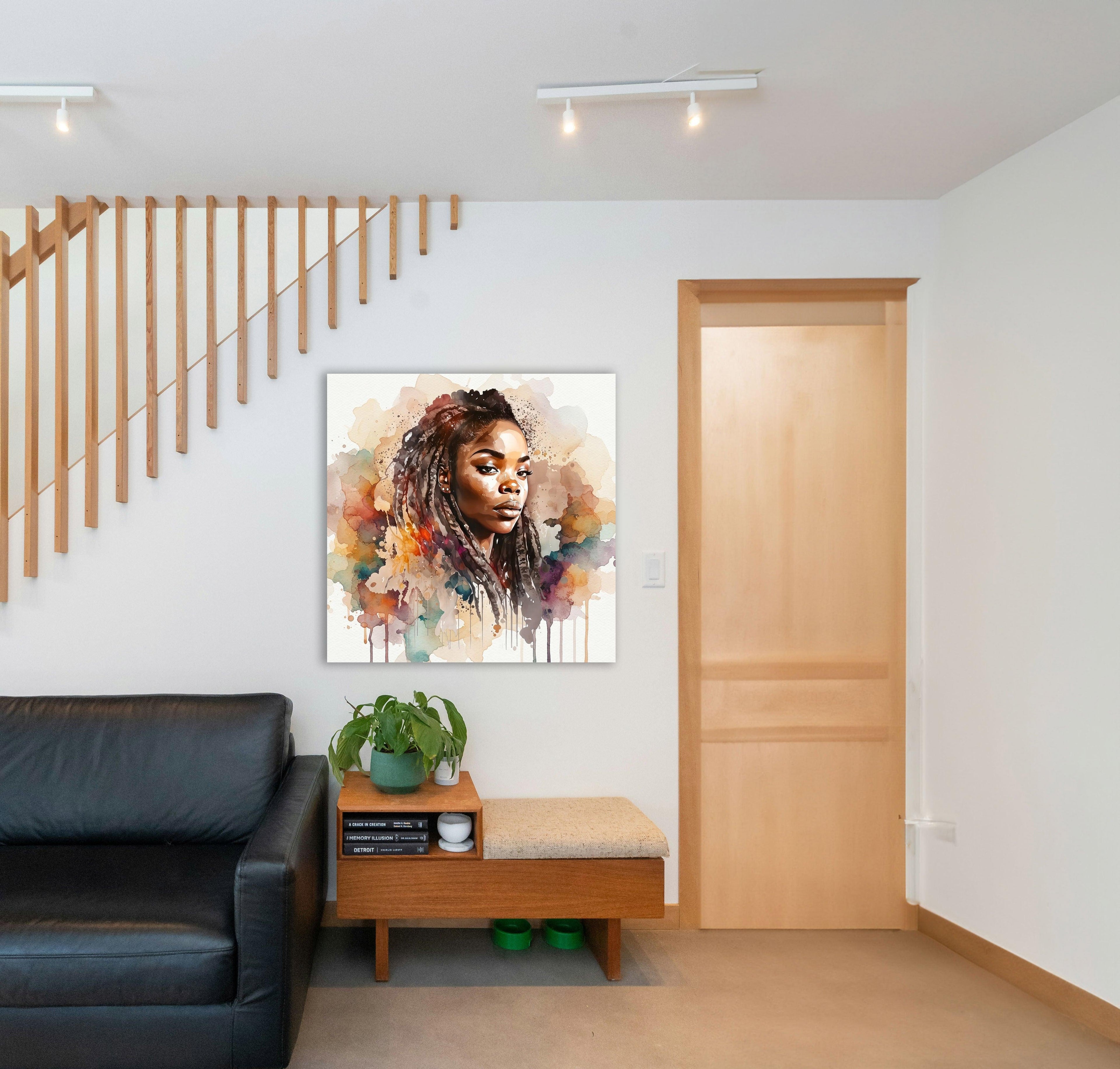 Afrikanerin Nr. 7 – Portrait mit Dreadlocks Aquarell Kunstdruck auf Leinwand