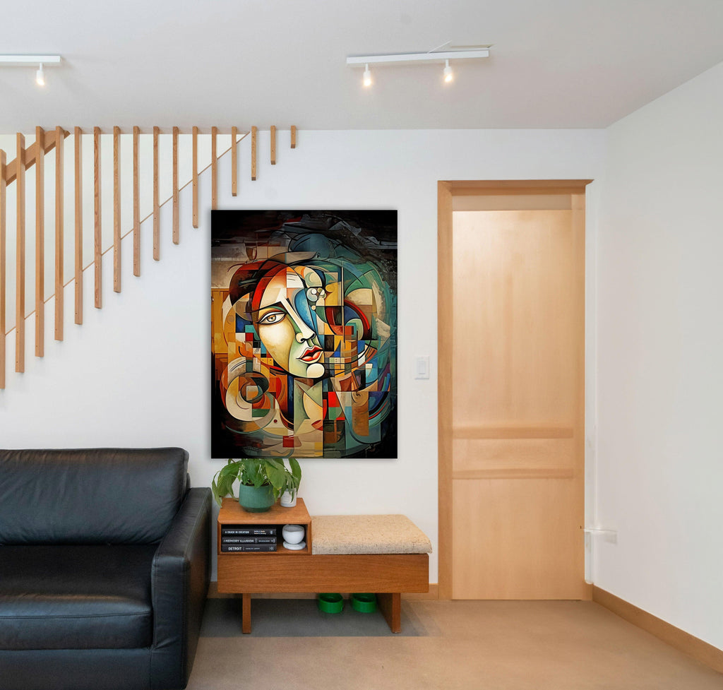 Wandbild Kubistische Frau in Farben Picasso Style Kunstdruck auf Leinwand