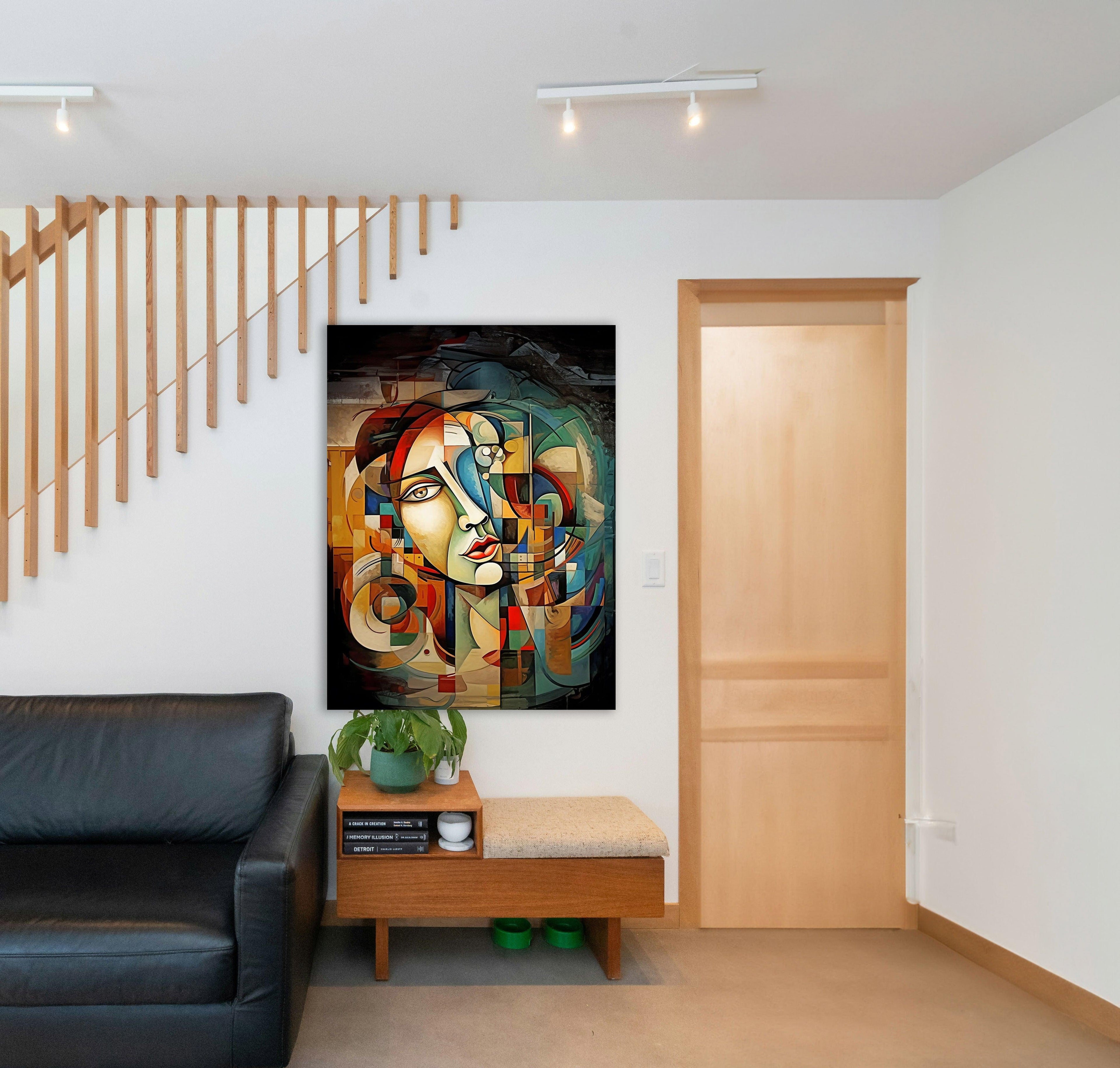 Wandbild Kubistische Frau in Farben Picasso Style Kunstdruck auf Leinwand
