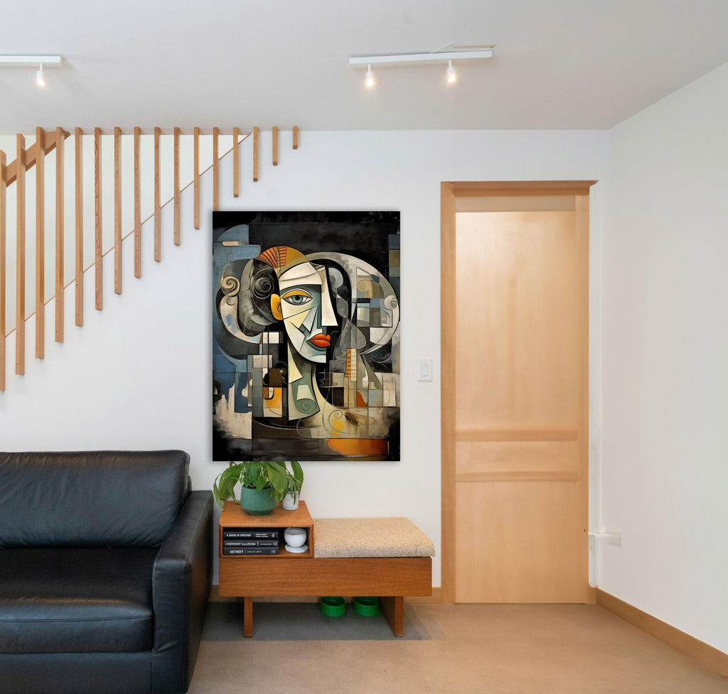 Wandbild Kubistische Frau mit Spirallocken Picasso Style Kunstdruck auf Leinwand
