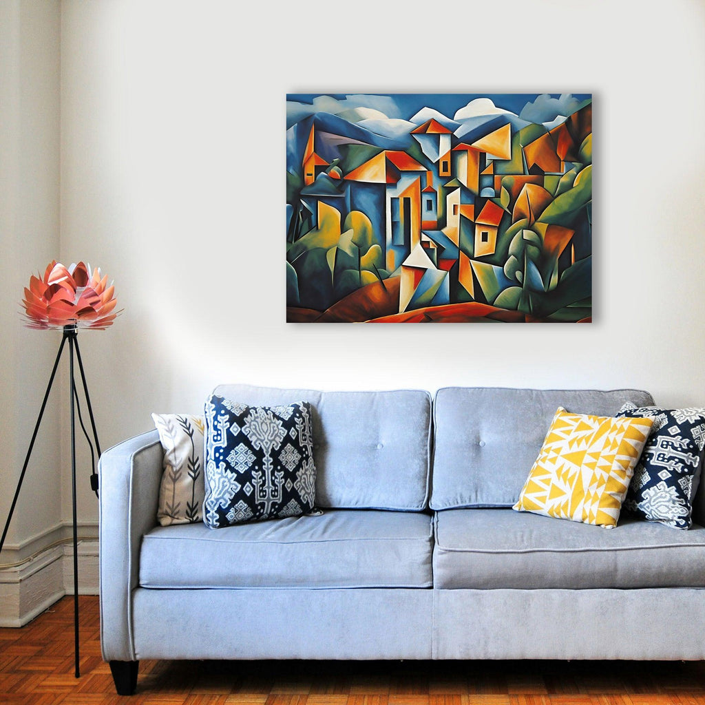 Wandbild Kubistisches Dorf Picasso Style Kunstdruck auf Leinwand