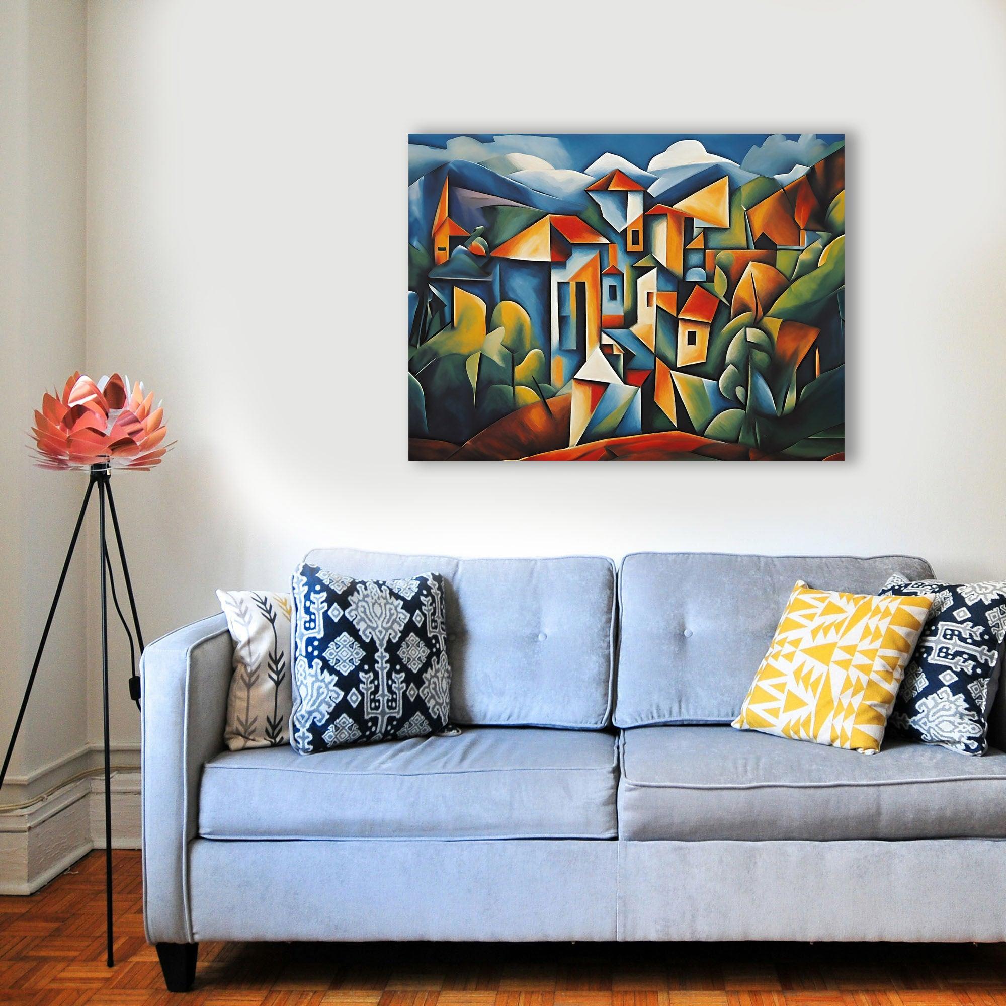 Wandbild Kubistisches Dorf Picasso Style Kunstdruck auf Leinwand