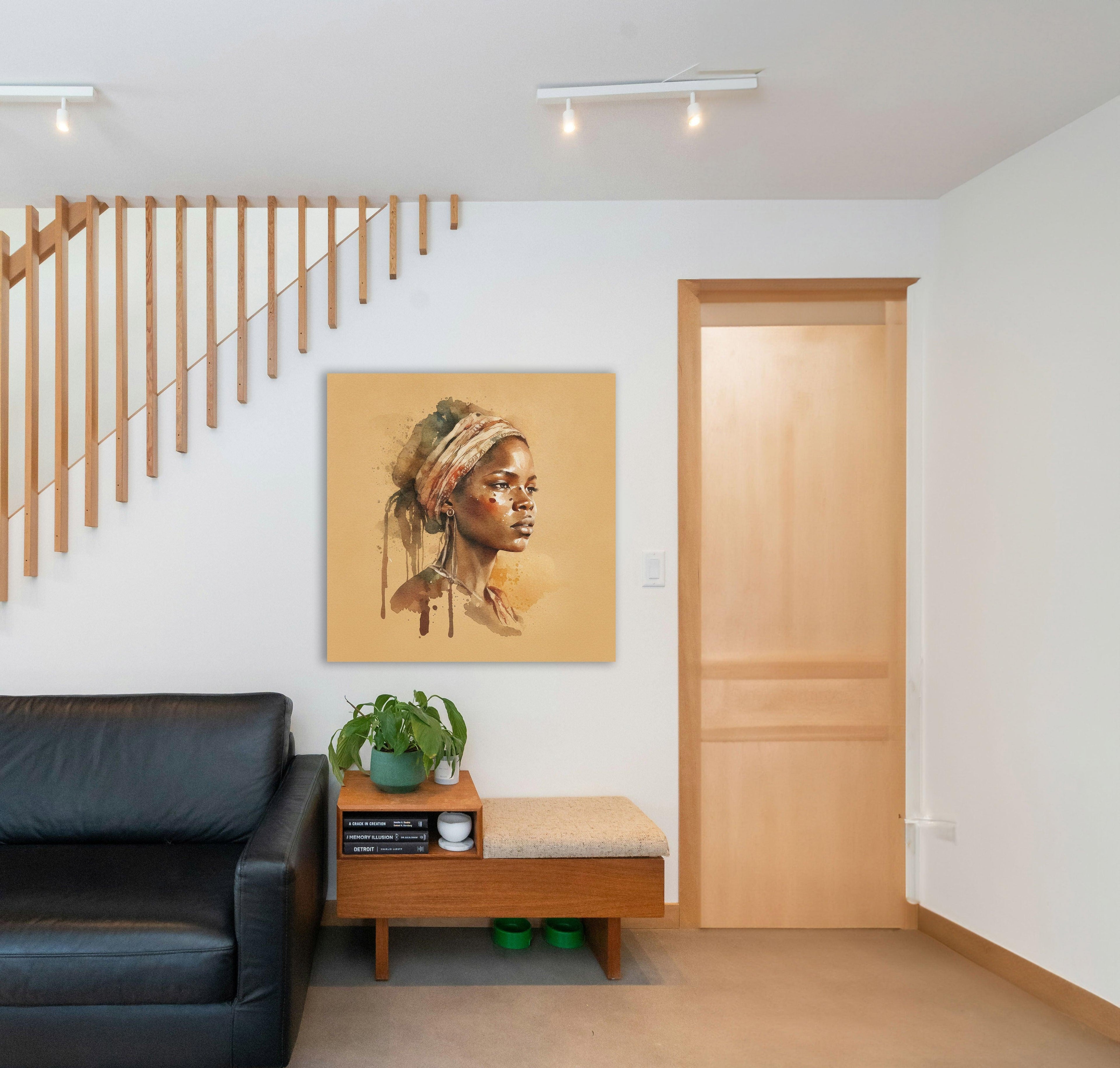 Wandbild Afrikanerin Portrait im Profil mit Kopftuch und Ohrringen