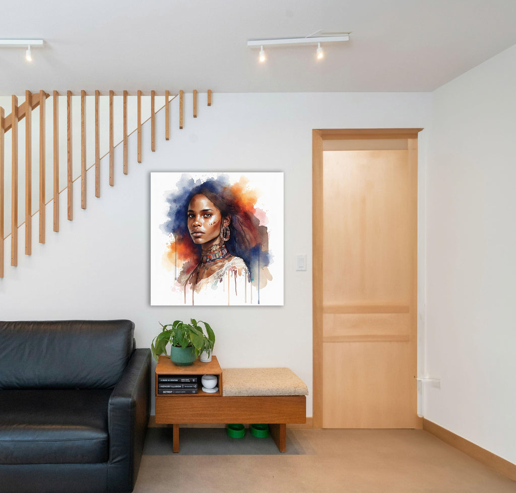 Wandbild Afrikanerin Portrait mit Creolen und Stammeshalsschmuck