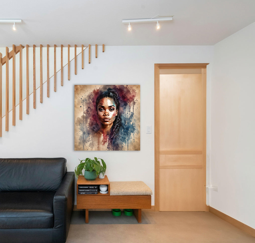 Afrikanerin Nr. 5 – Portrait mit Zöpfen Aquarell Kunstdruck auf Leinwand