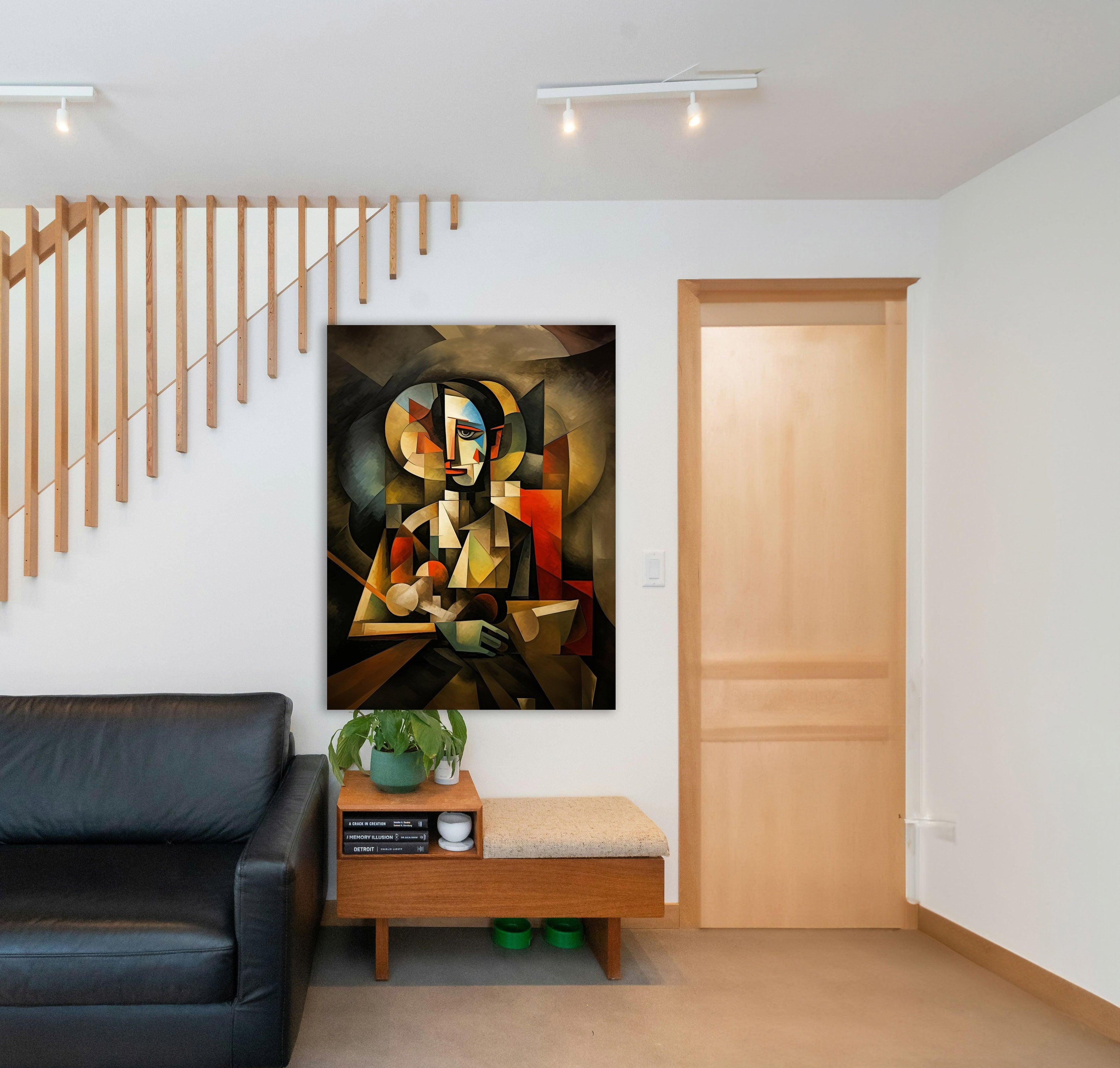 Wandbild Kubistischer Mann mit Pfeife Picasso Style Kunstdruck auf Leinwand