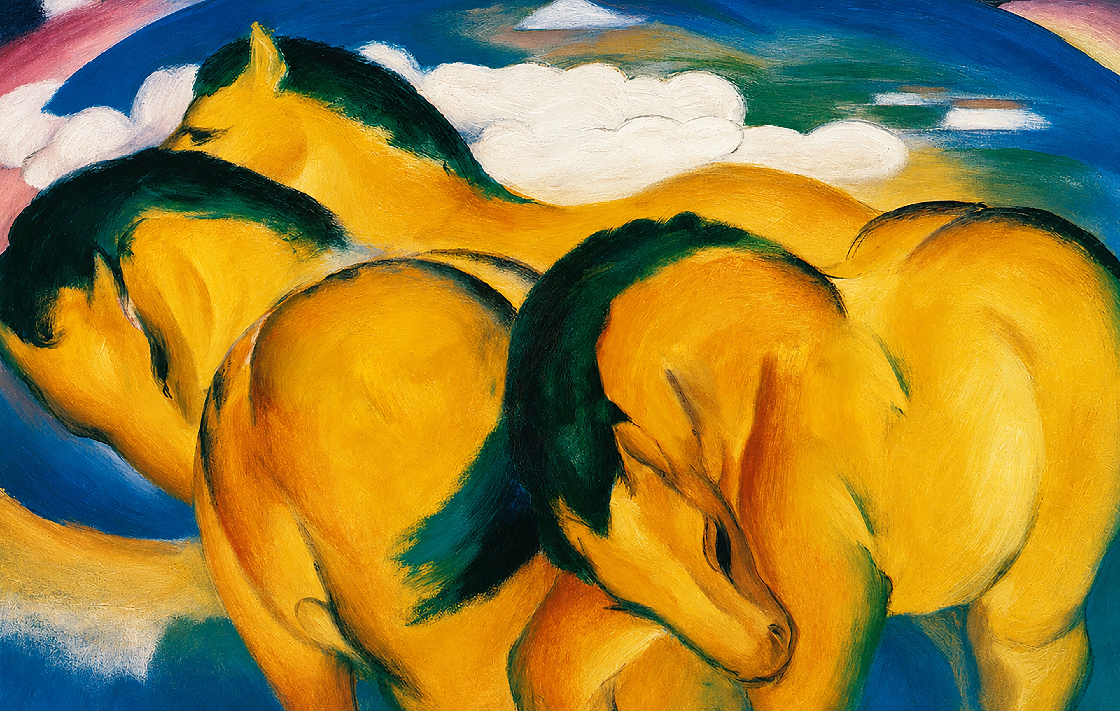 Wandbild Franz Marc Die kleinen gelben Pferde Kunstdruck auf Leinwand