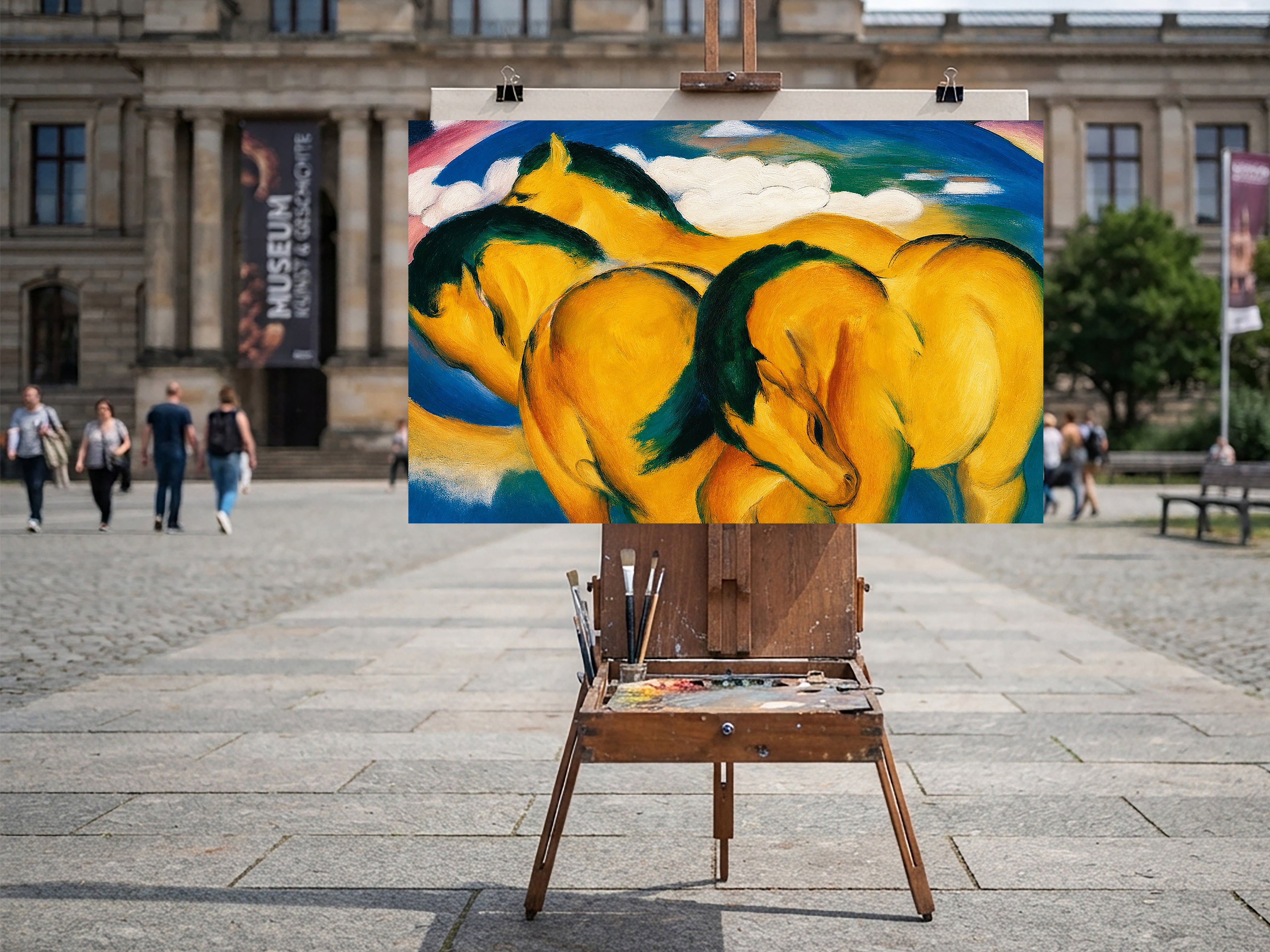 Wandbild Franz Marc Die kleinen gelben Pferde Kunstdruck auf Leinwand