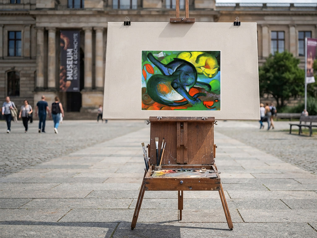 Wandbild Franz Marc Zwei Katzen Blau und Gelb Kunstdruck auf Leinwand