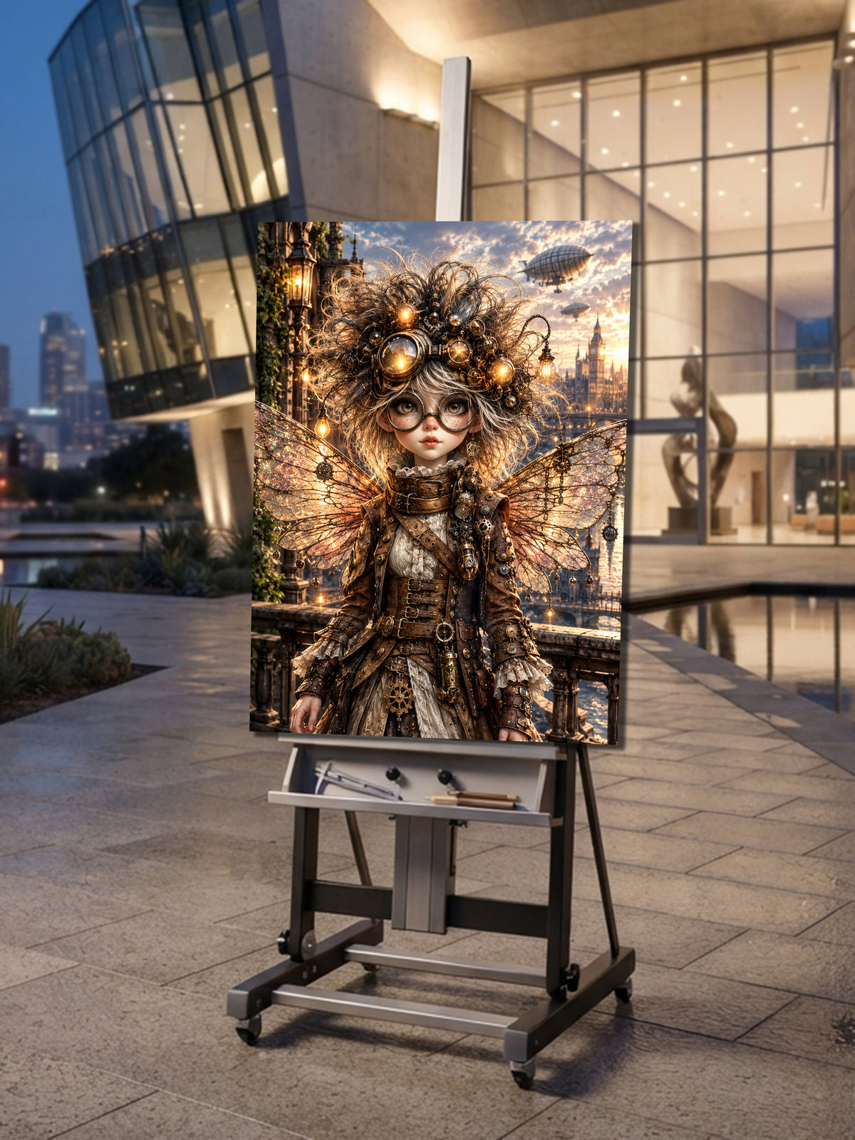Steampunk Flügelhüterin – Fantasie Wandbild fürs Kinderzimmer