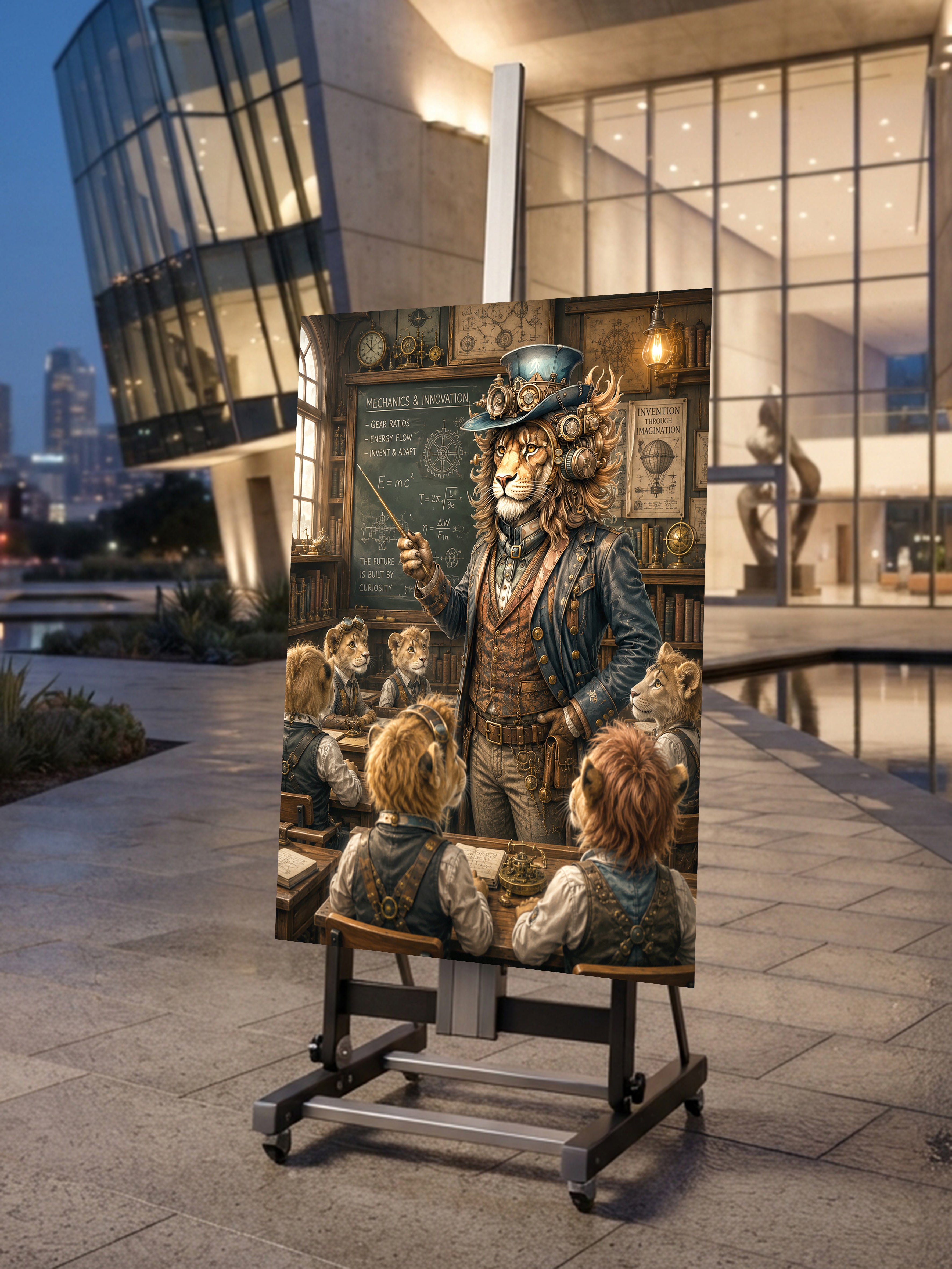 Wandbild Löwen Steampunk Lehrer Kunstdruck auf Leinwand