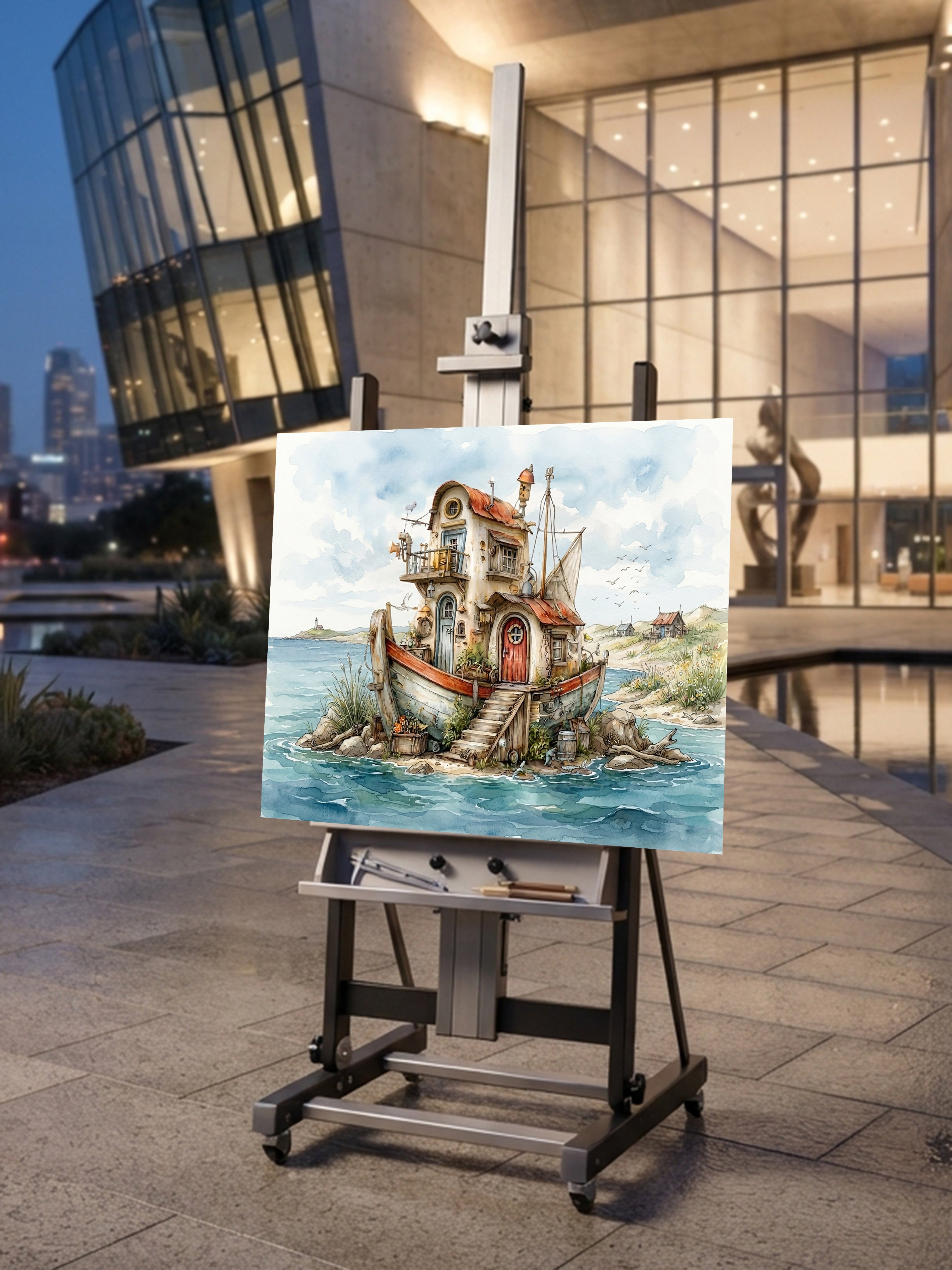 Wandbild Hausboot Karikatur 5 Kunstdruck auf Leinwand