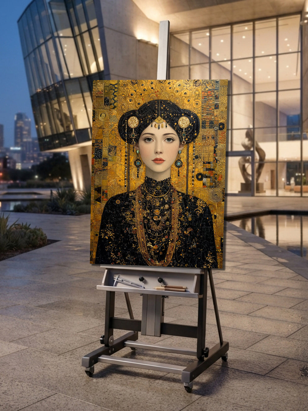 Wandbild Klimt Stil Goldene Frau 12 Kunstdruck auf Leinwand