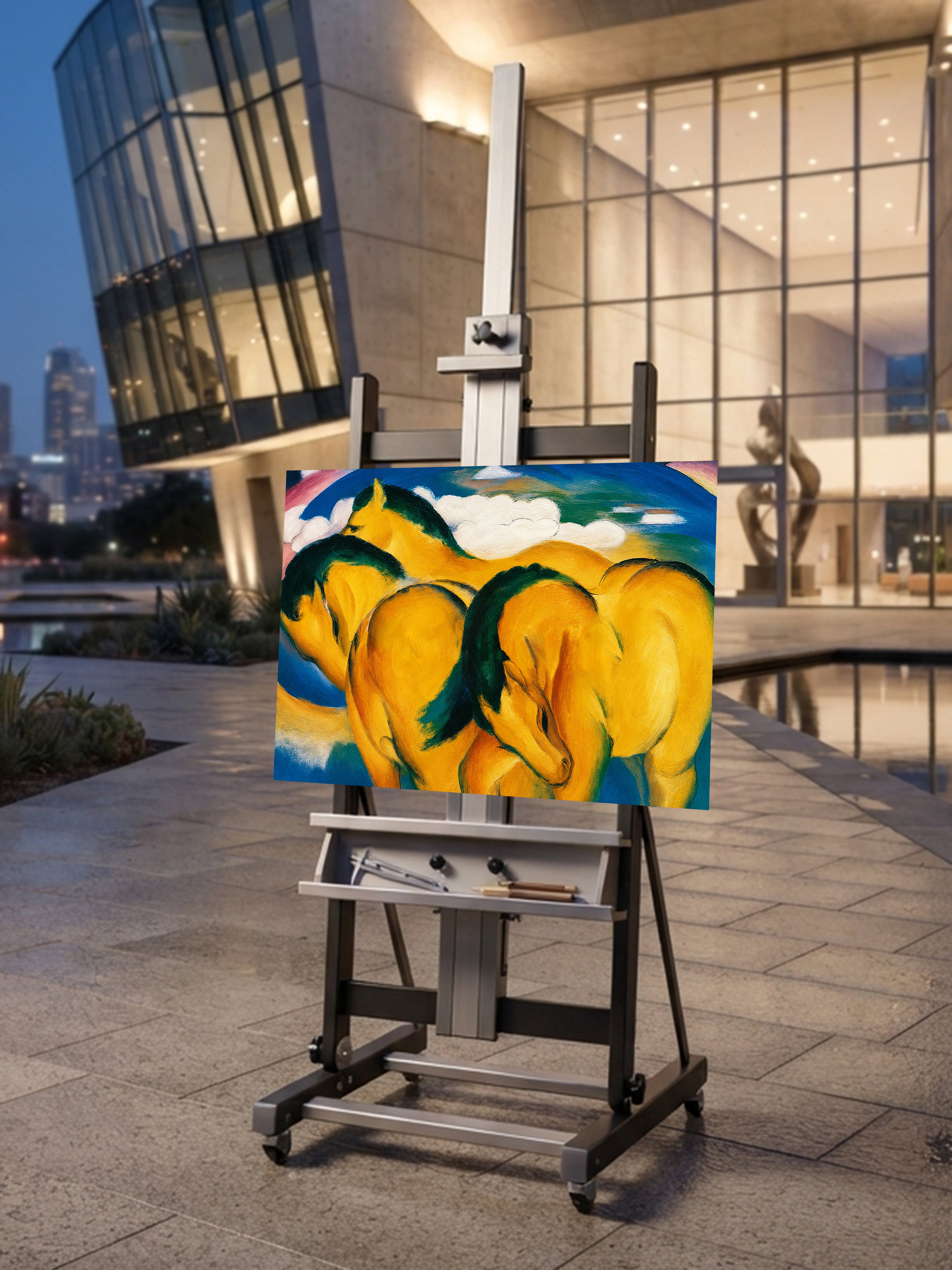 Wandbild Franz Marc Die kleinen gelben Pferde Kunstdruck auf Leinwand