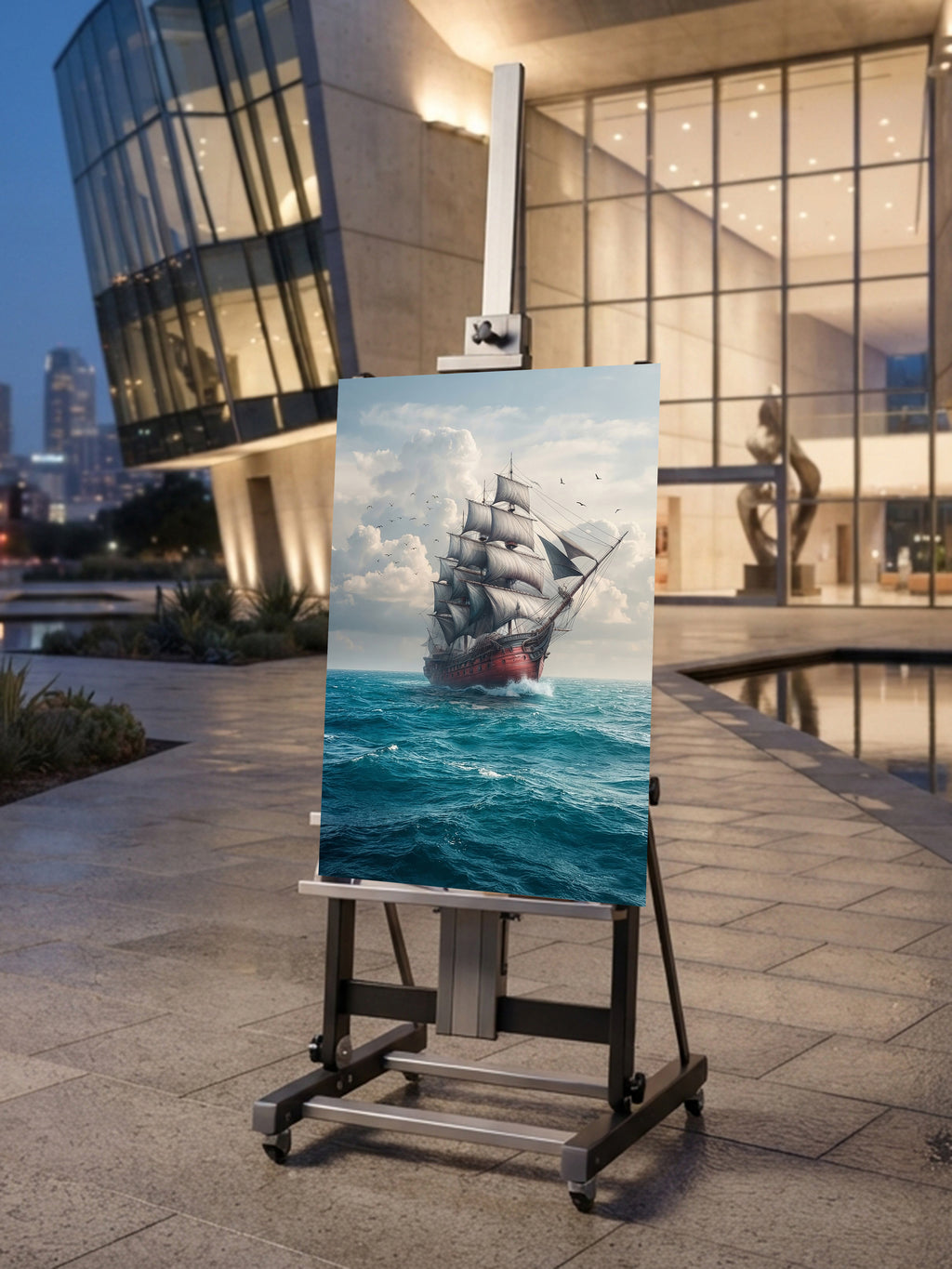 Wandbild Segelschiff Antik Roter Rumpf Volle Segel Möwen Kunstdruck auf Leinwand