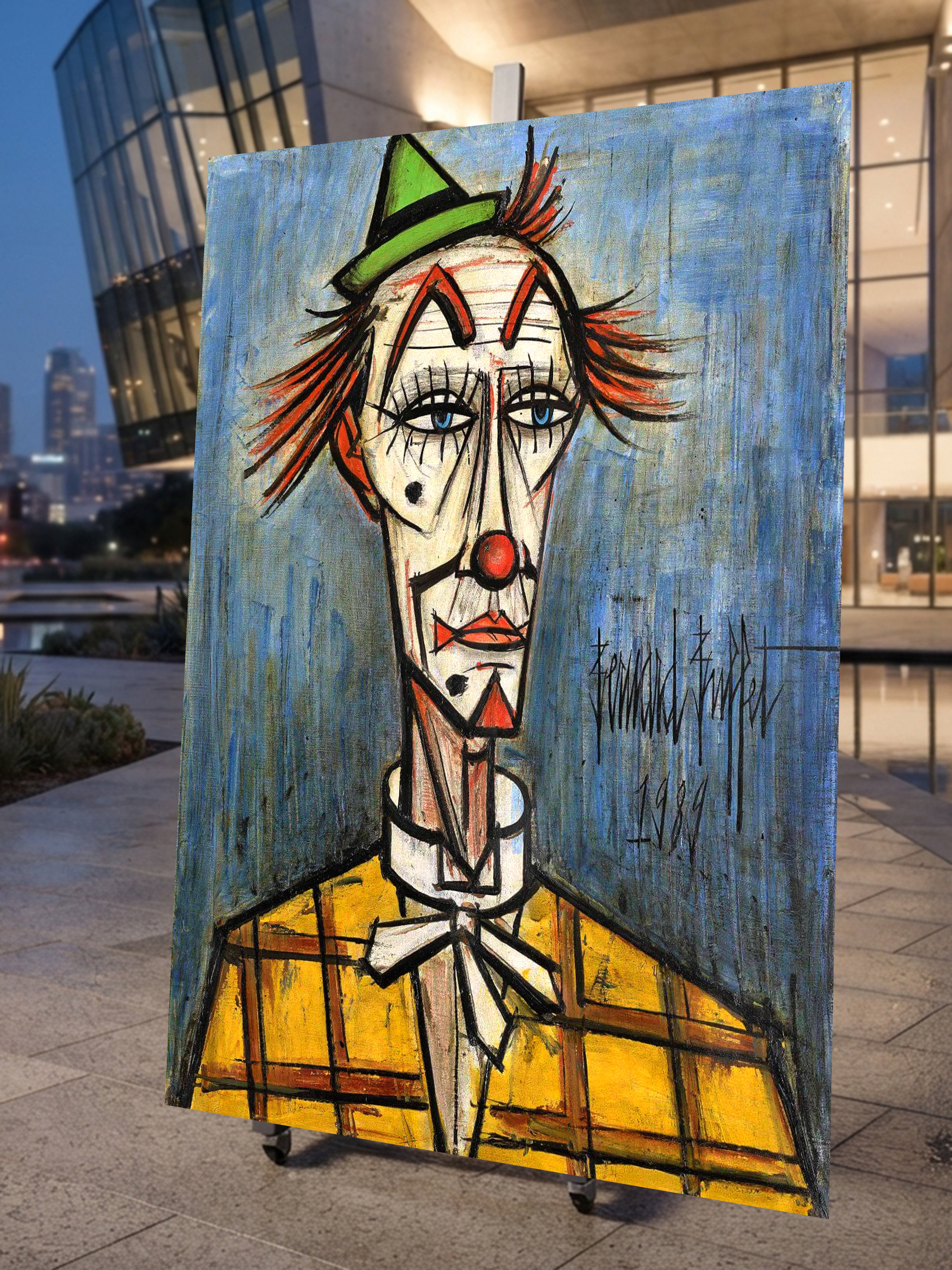 Wandbild Bernard Buffet Clown au chapeau vert Kunstdruck auf Leinwand