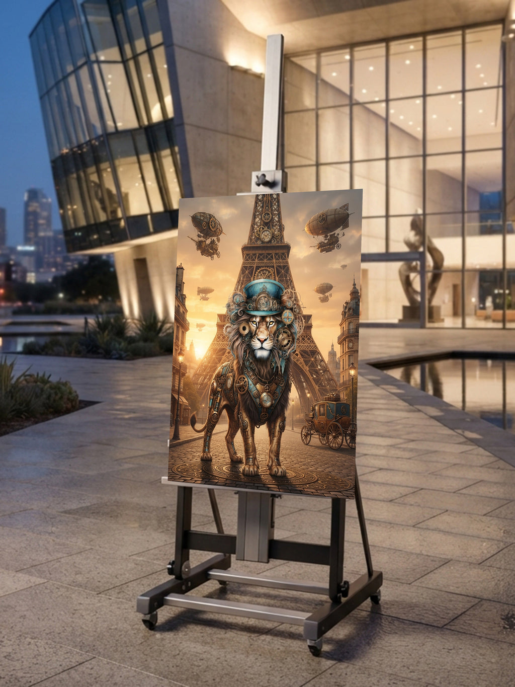 Wandbild Löwen Steampunk Paris Kunstdruck auf Leinwand
