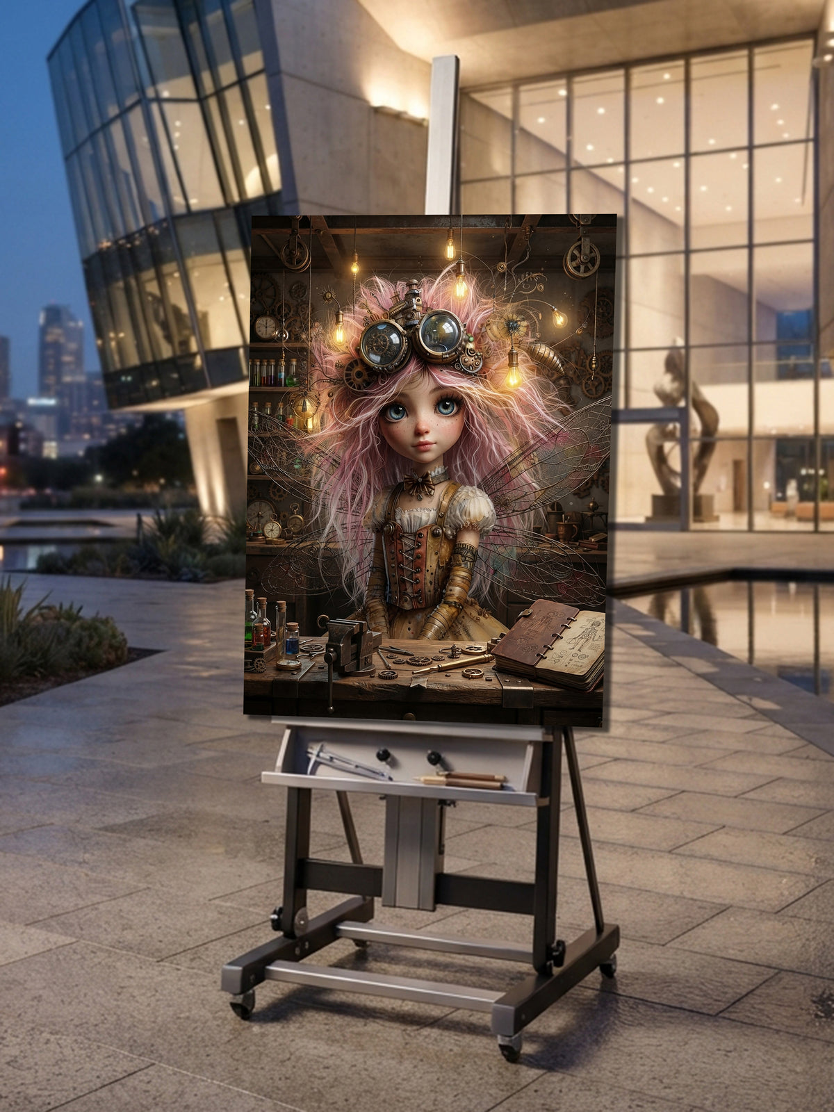 Steampunk Werkstattfee – Magisches Wandbild fürs Mädchenzimmer